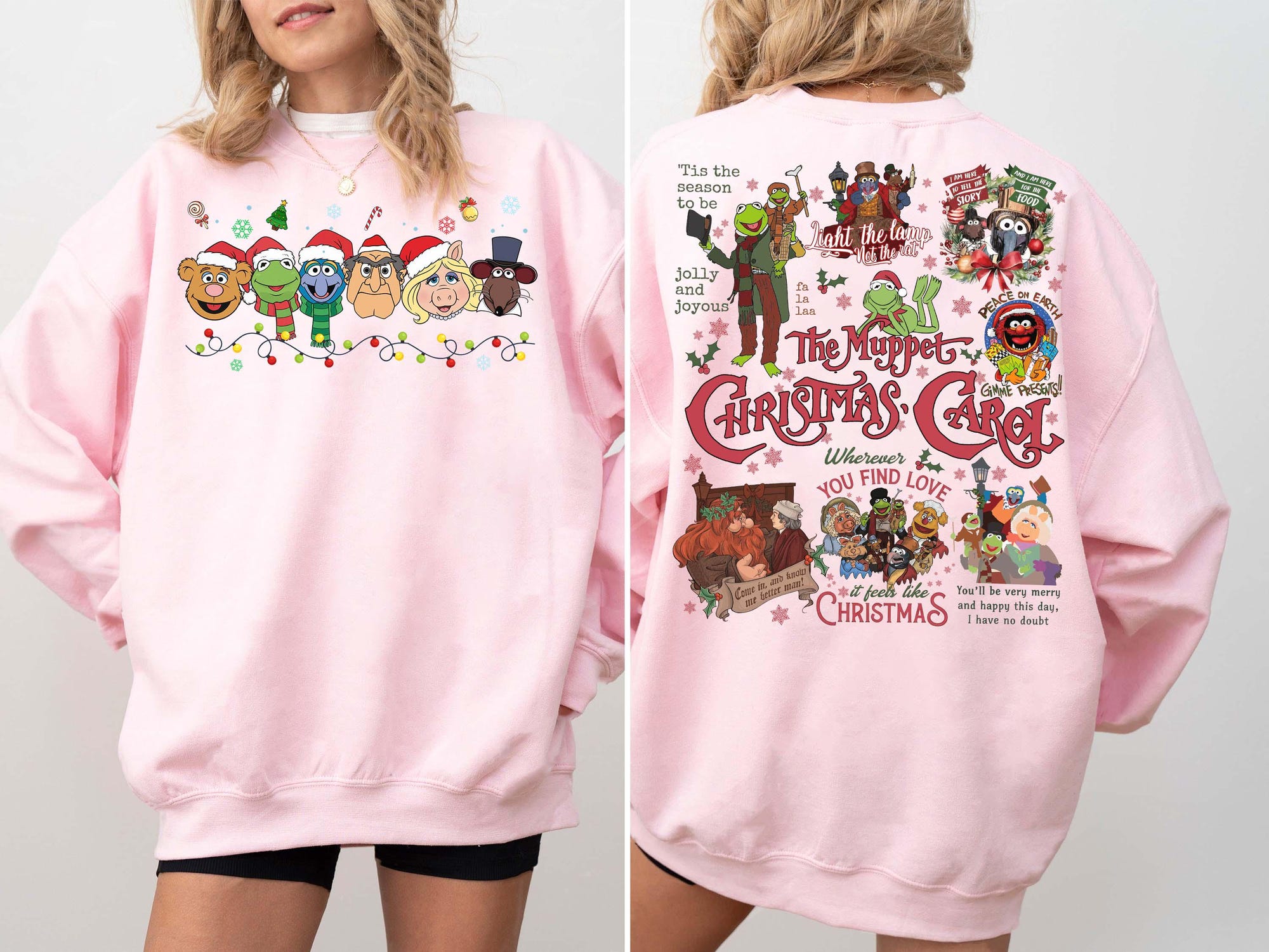 il_2000xN.7223331966_hghb.jpg 2-sided The Muppets Christmas Carol shirt Christmas Lights, Gonzo and Rizzo Miss Piggy Scrooge Kermit Fozzie Bear, Disneyland Christmas Tee