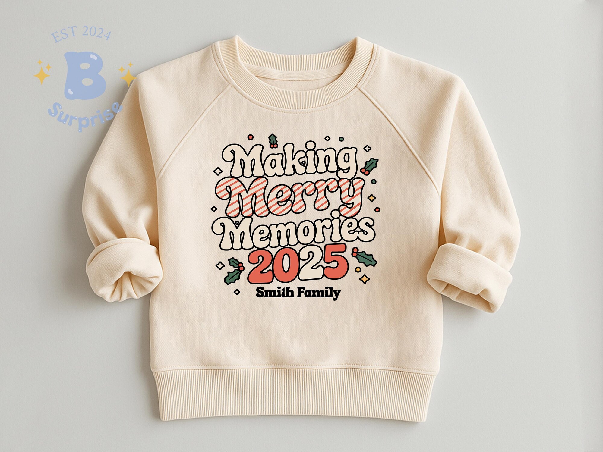 il_2000xN.7223430464_37pm-1.jpg Making Merry Memories Family Christmas Shirt or Baby Bodysuit - Custom Retro Holiday Tee Natural 2025