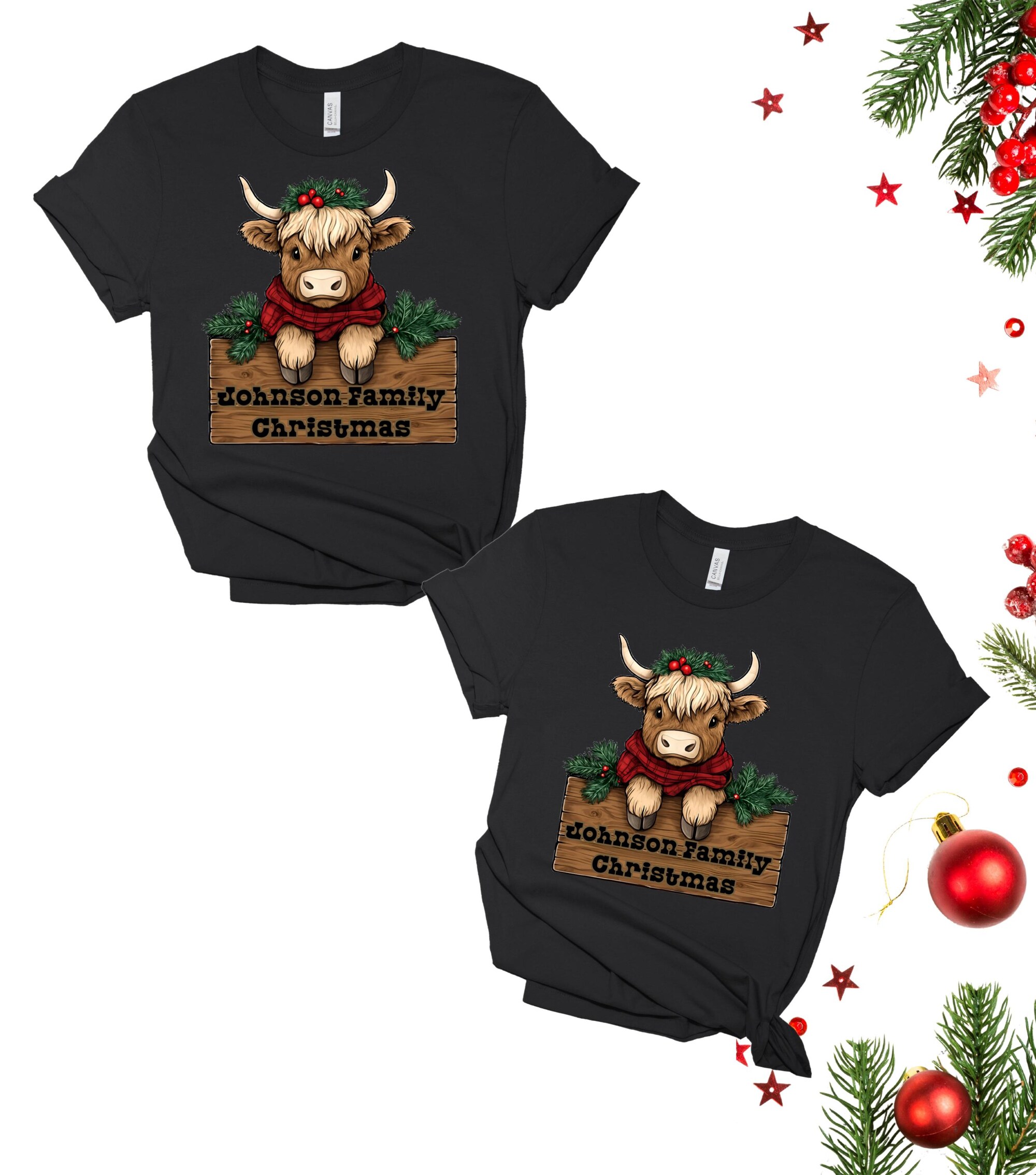 il_2000xN.7224946573_r7ji.jpg Custom Western Family Christmas Tees, Unisex Jersey Short Sleeve Tee, Personalized Christmas Cow Shirts for Group, Festive Matching Cow Top
