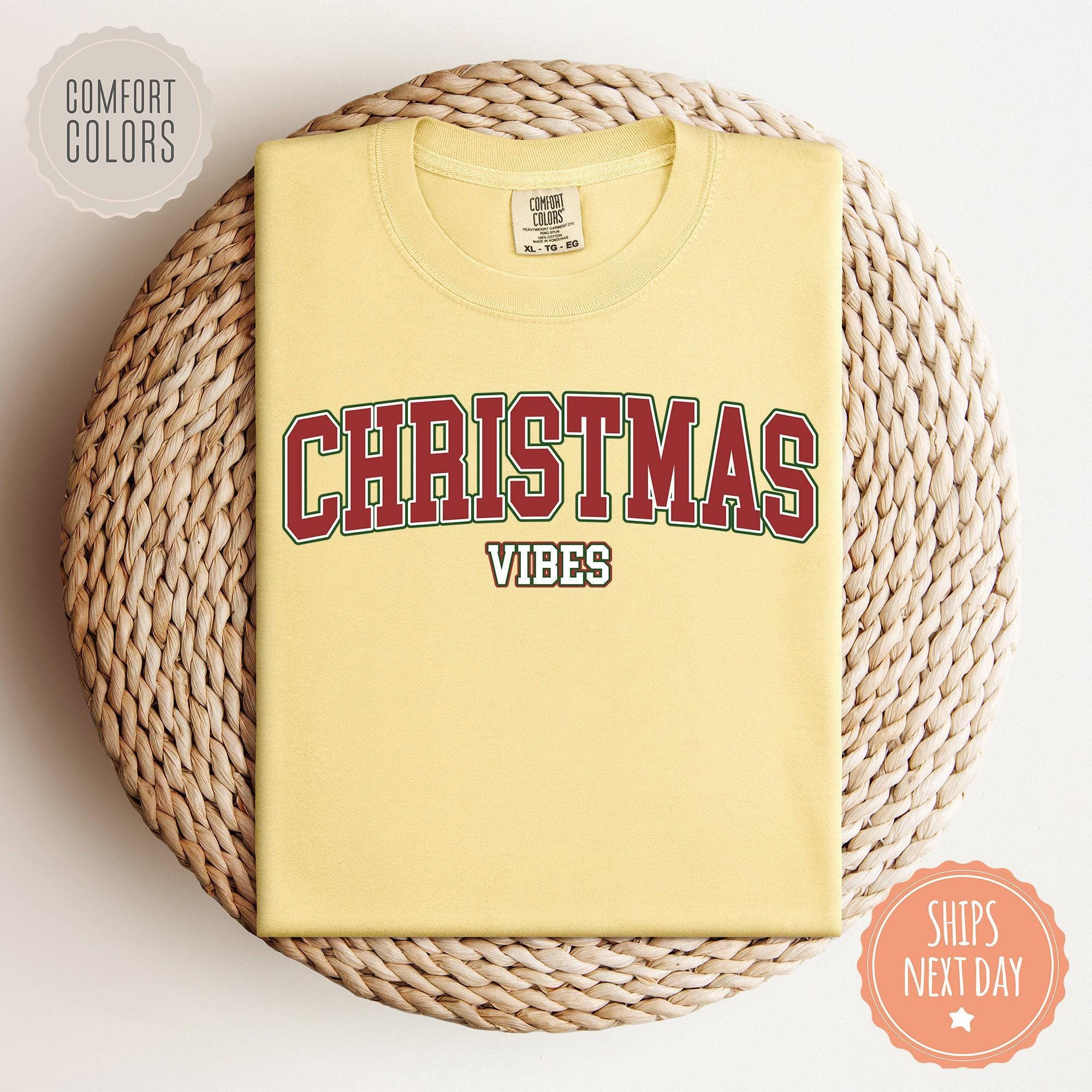 il_2000xN.7226447929_2jav-1.jpg Retro Christmas Vibes Comfort Colors Shirt - Womens Christmas Tshirt - Holiday Tee - Cute Christmas Gift For Girlfriend - Winter Long Sleeve