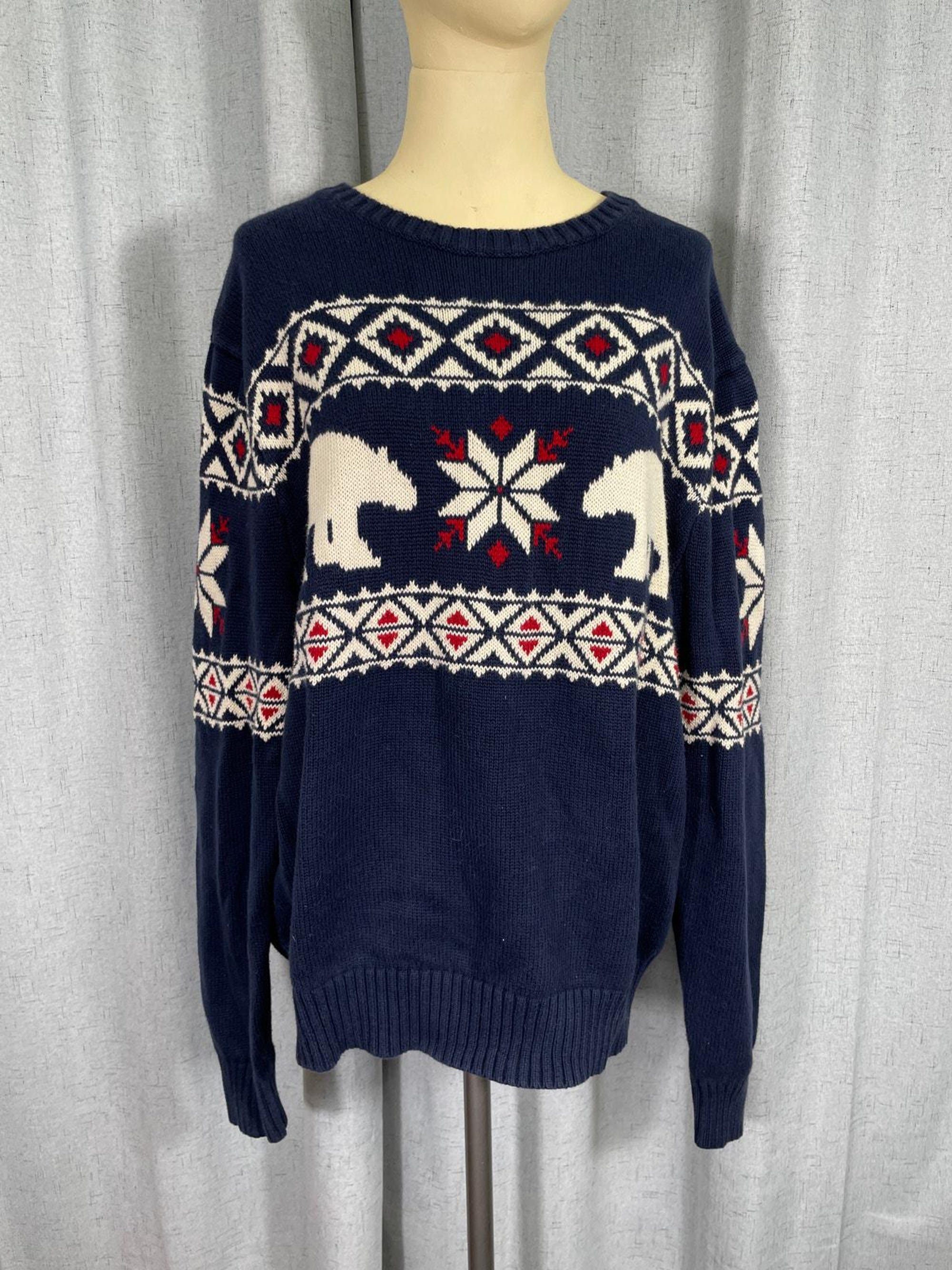 Vintage American Living Ugly Christmas Crew Neck Sweater, Fair Isle, Polar Bears, Large