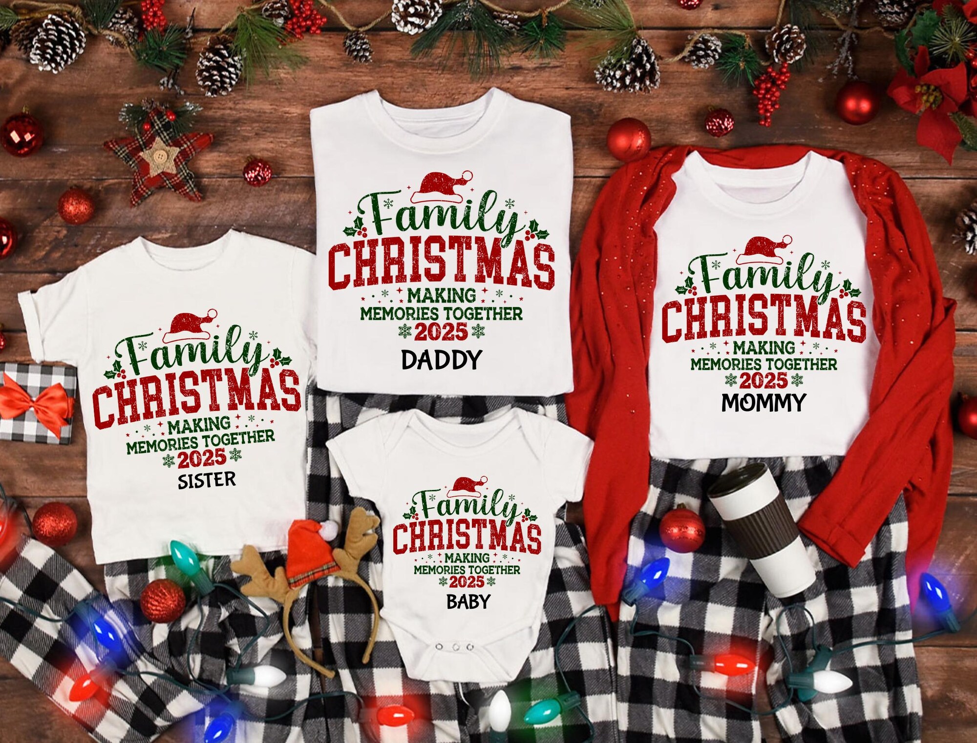 Custom Family Christmas Group T-Shirts: Holiday Familia Pajamas Tees, Family Crew 2025 Shirts