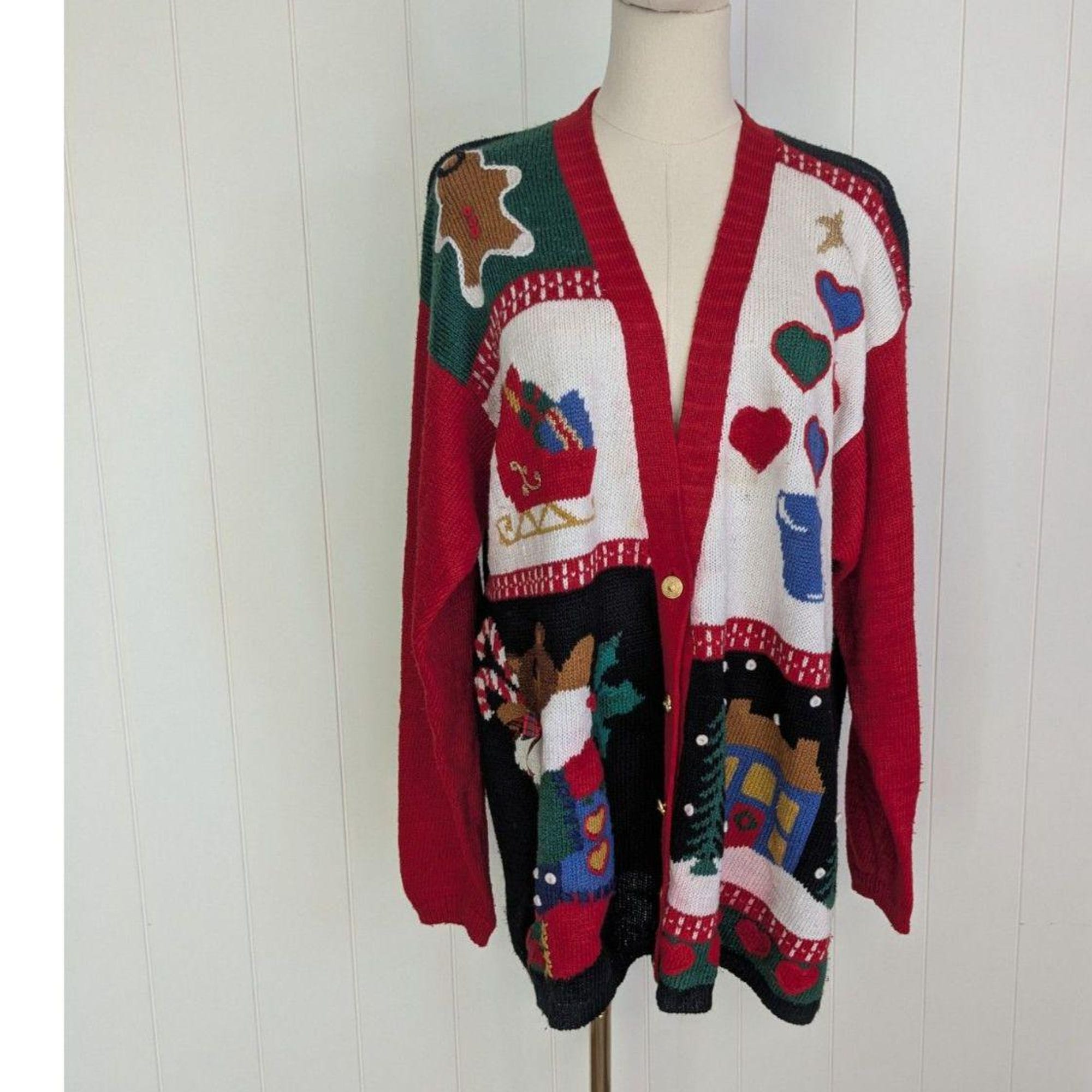 Vintage Jantzen Classics Holiday Sweater Cardigan – Ugly Christmas – XL