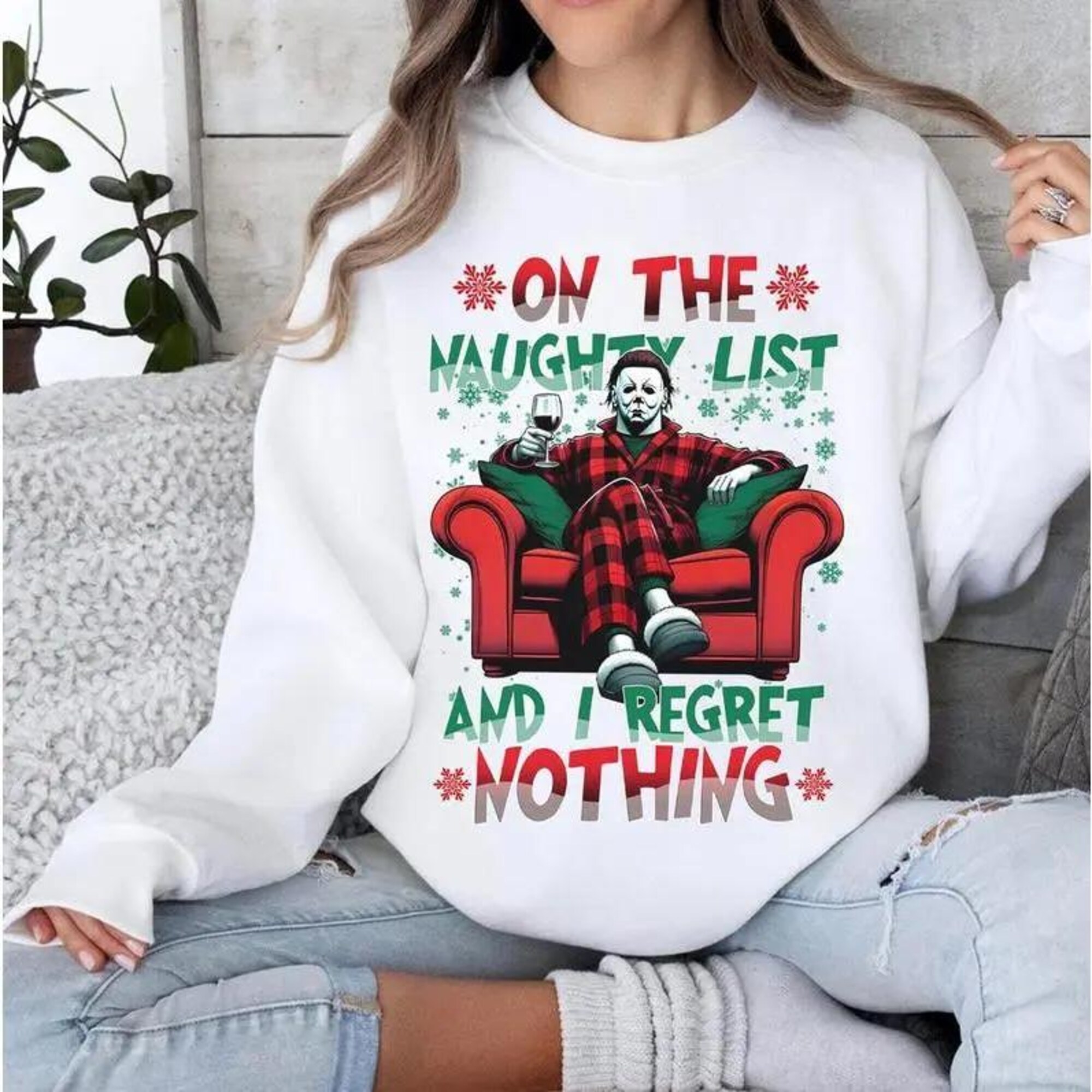 Vintage On The Naughty List And We Regret Nothing Sweatshirt, Funny Christmas Movie Shirt, Merry Christmas Sweatshirt