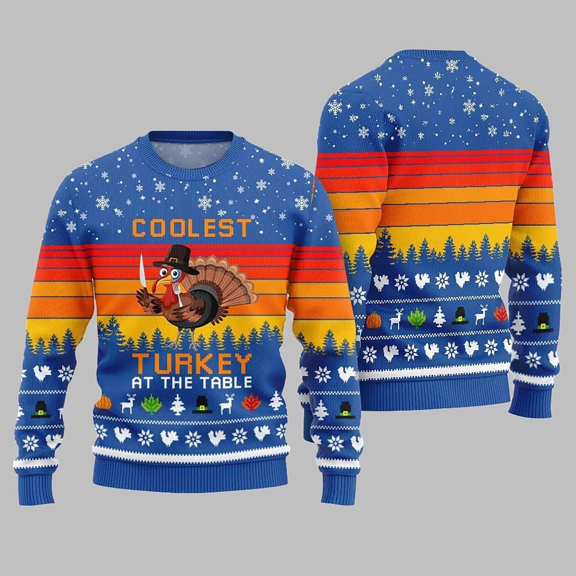 Coolest Turkey At The Table Ugly Christmas Sweater, Funny Thanksgiving Turkey Pullover, Holiday Party Outfit & Gift for Men and Women