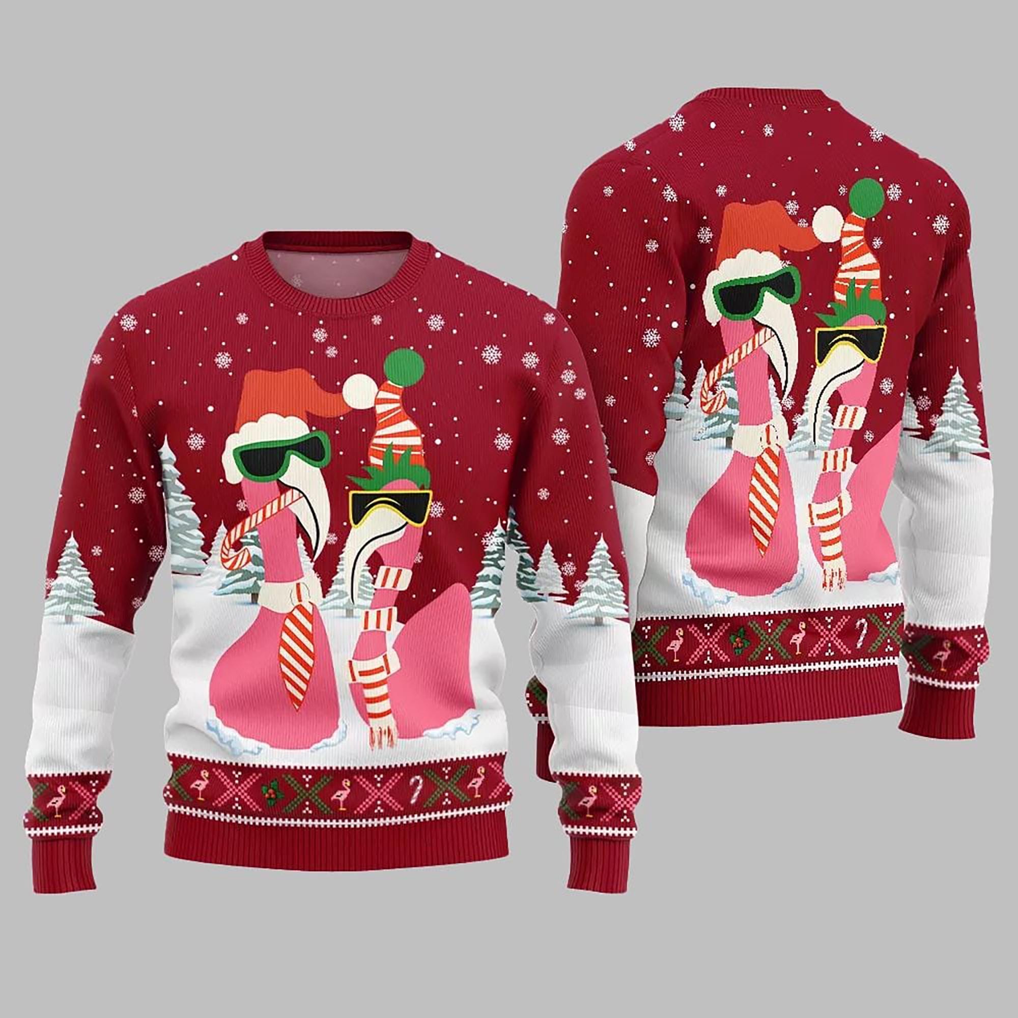 il_2000xN.7228945772_79s4.jpg Cool Flamingo Ugly Christmas Sweater 2025, Funny Holiday Pullover with Santa Hat Sunglasses, Festive Xmas Party Outfit for Men & Women