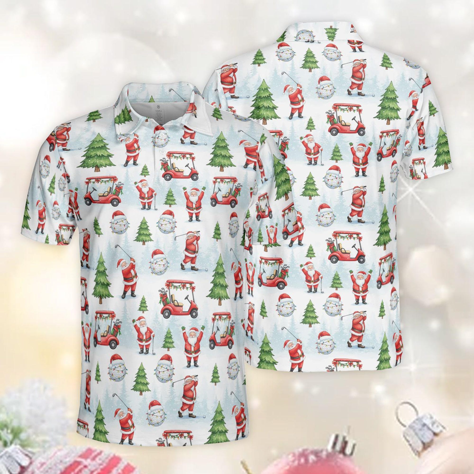 Funny Santa Golfer Christmas Golf Polo Shirt, Festive Holiday Golfing Polo, Golf Lovers Xmas Gift, Merry Christmas Golf Polo For Men Women