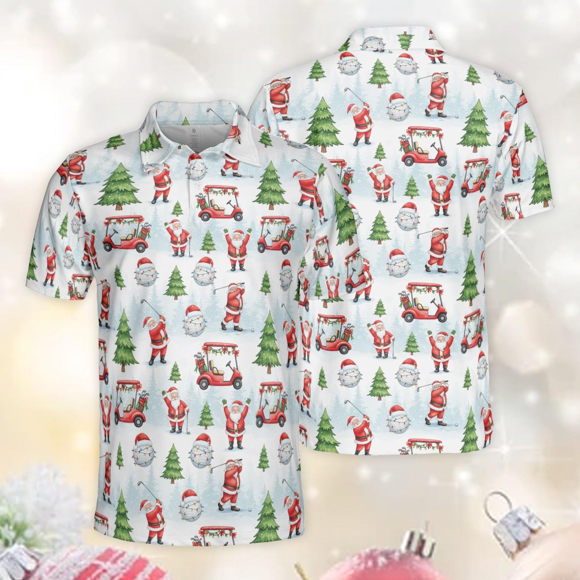 Funny Santa Golfer Christmas Golf Polo Shirt, Festive Holiday Golfing Polo, Golf Lovers Xmas Gift, Merry Christmas Golf Polo For Men Women