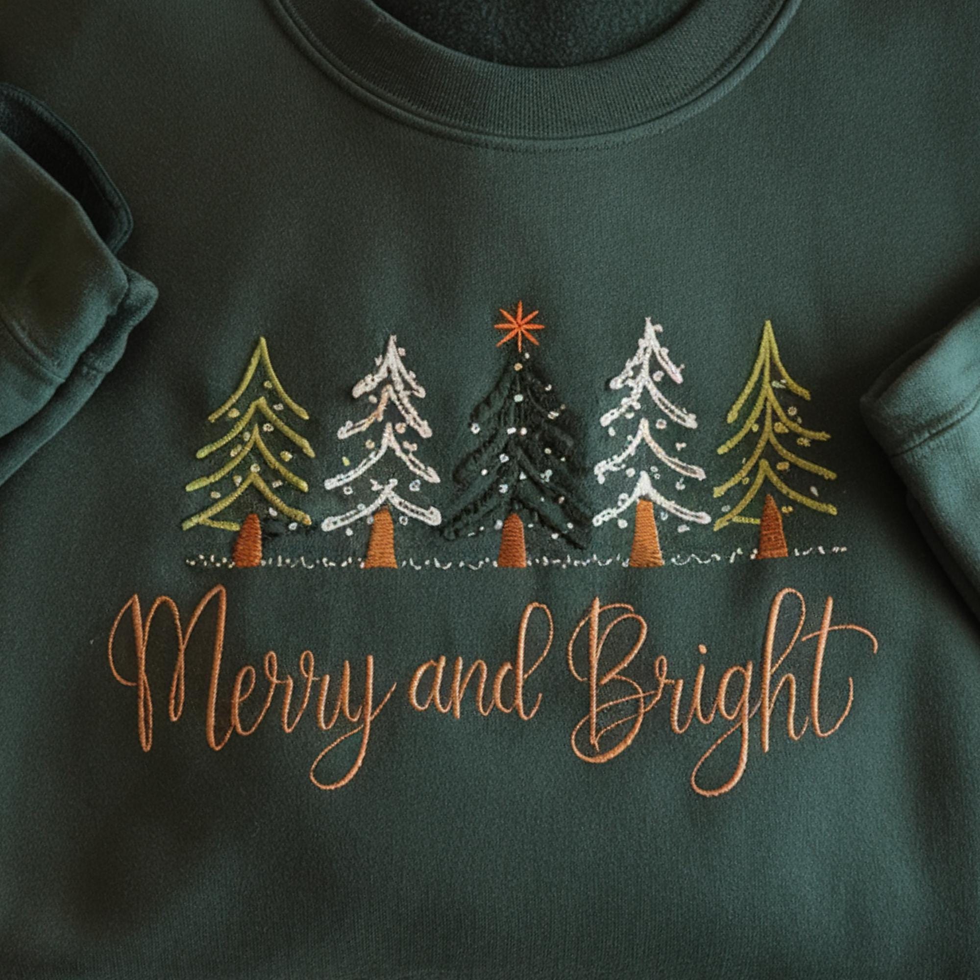 il_2000xN.7230213008_kdoi-3.jpg Merry and Bright Embroidered Sweatshirt, Christmas Tree Shirt, Merry Christmas Tee, Christmas Shirt, Holiday Gift, Christmas Gifts