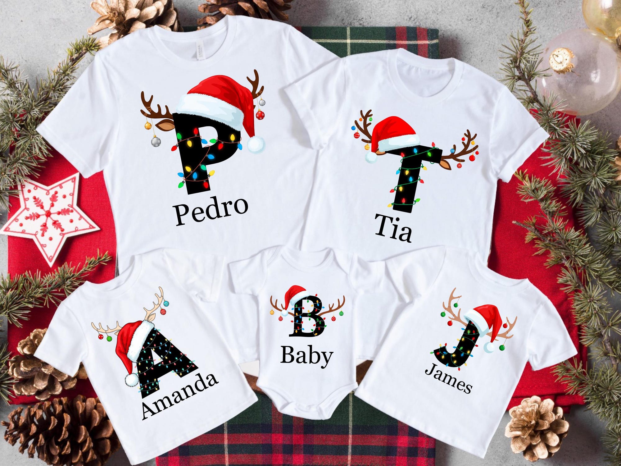Custom Christmas Family Name 2025 Shirt, Personalized Holiday Tee, Christmas Alphabet Shirts