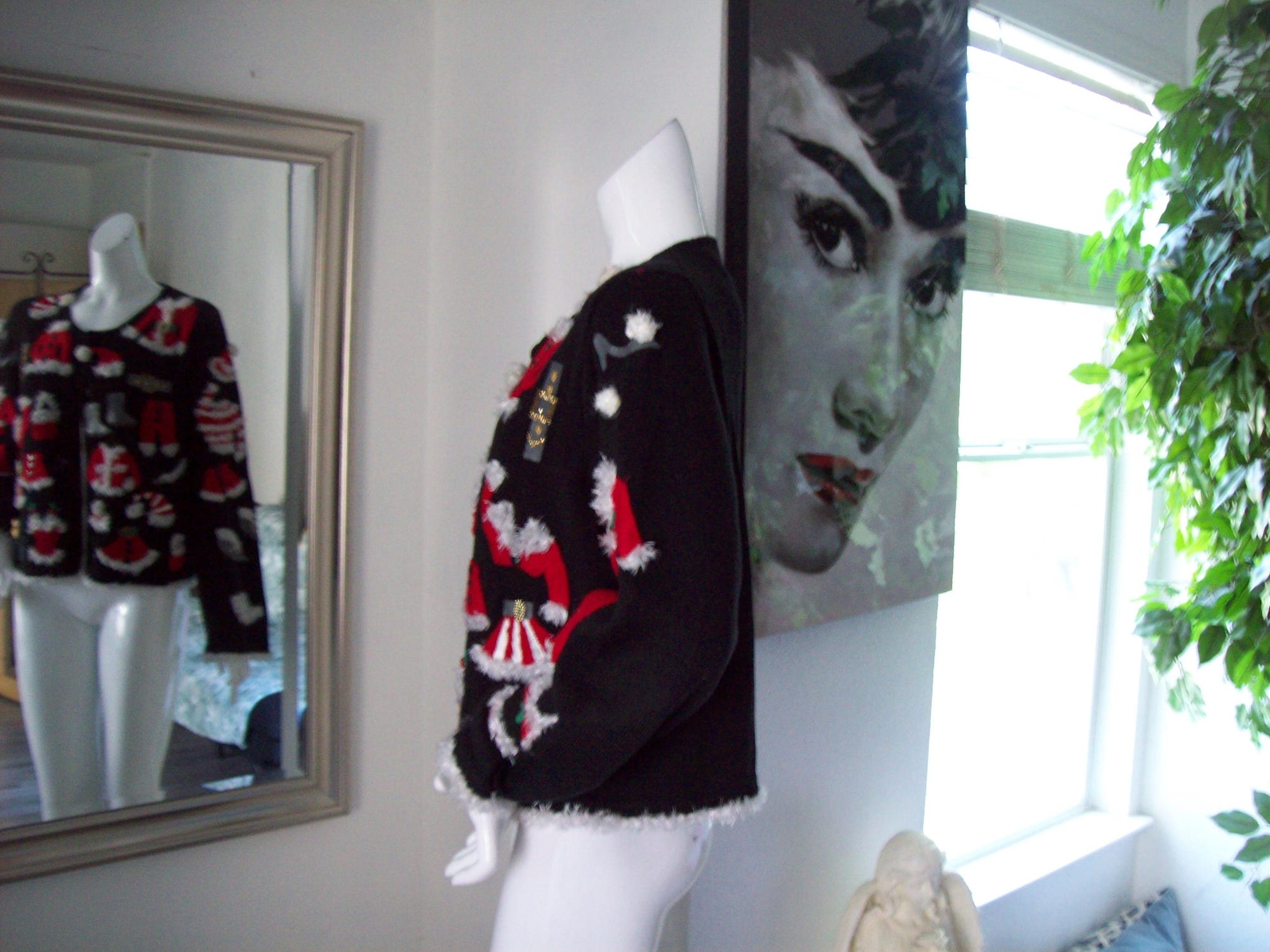 il_2000xN.7231670530_9615.jpg Christmas Cardigan Ugliest XMas Knitted Sweater White Furry Trim Santa Suits Shoes Pattern Red Black Christmas Party Sz XL