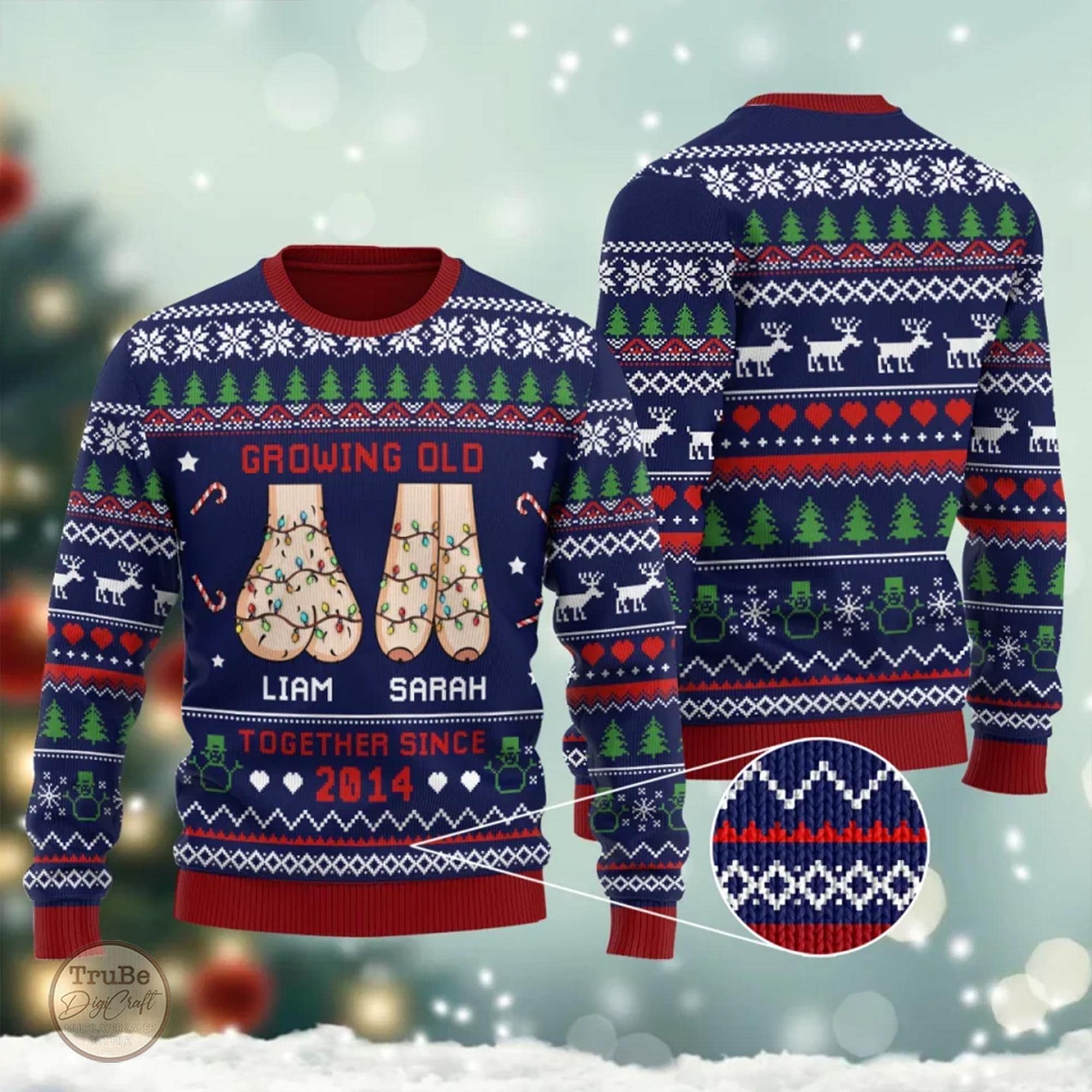 Custom ‘Growing Old Together’ Funny Ugly Christmas Sweater