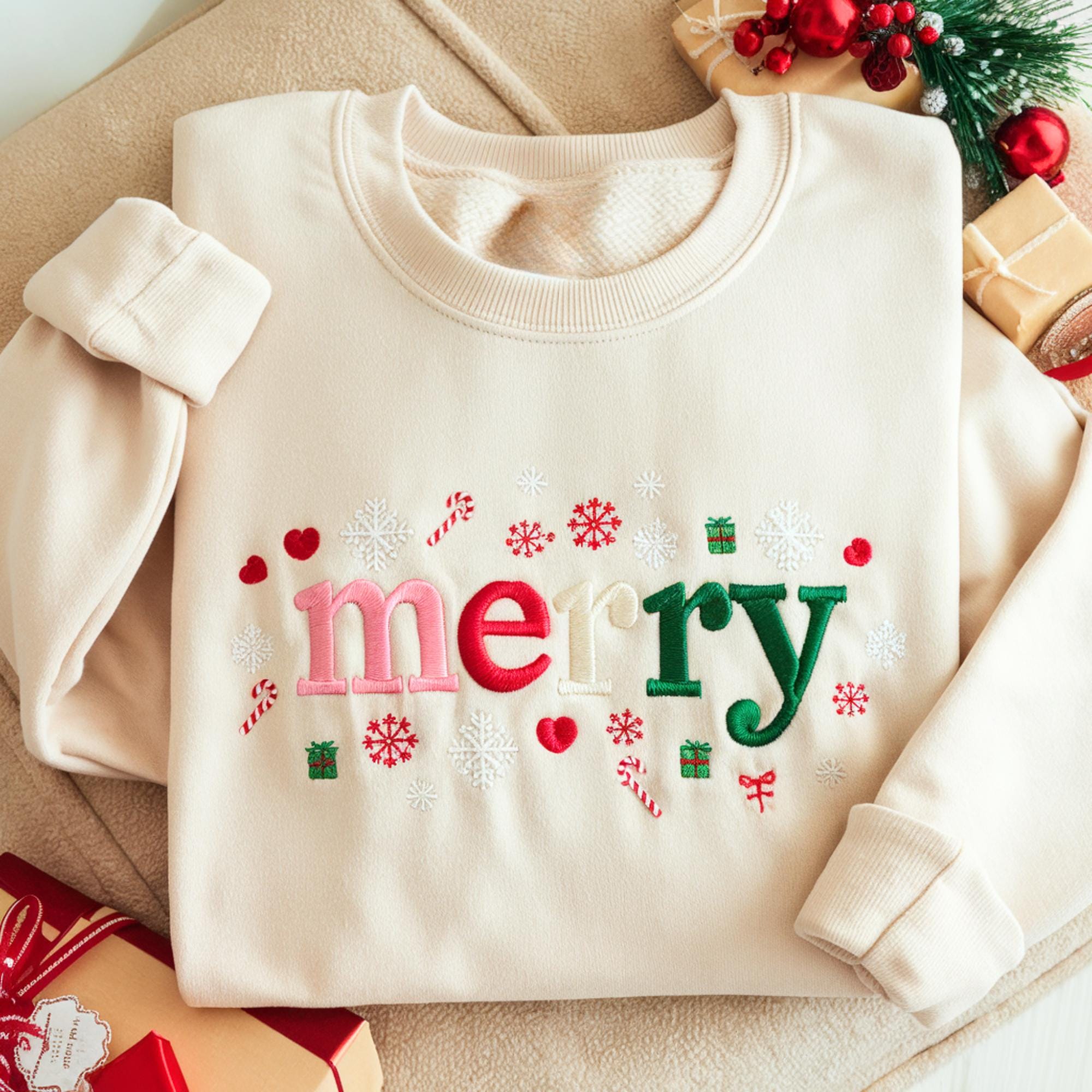 Embroidered Merry Sweatshirt, Embroidered Merry Christmas Shirt, Christmas Shirt, Christmas Sweatshirt, Embroidered Merry Shirt, Merry Shirt