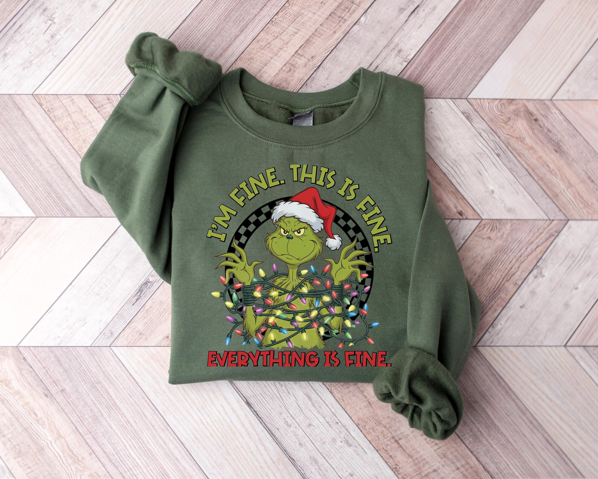 il_2000xN.7233161493_rccg-1.jpg Funny Grinch Sweatshirt, I'm Fine Everything is Fine Grinch Shirt, Grinchmas Season, Christmas tShirt, Christmas Gift, Christmas Lights tee