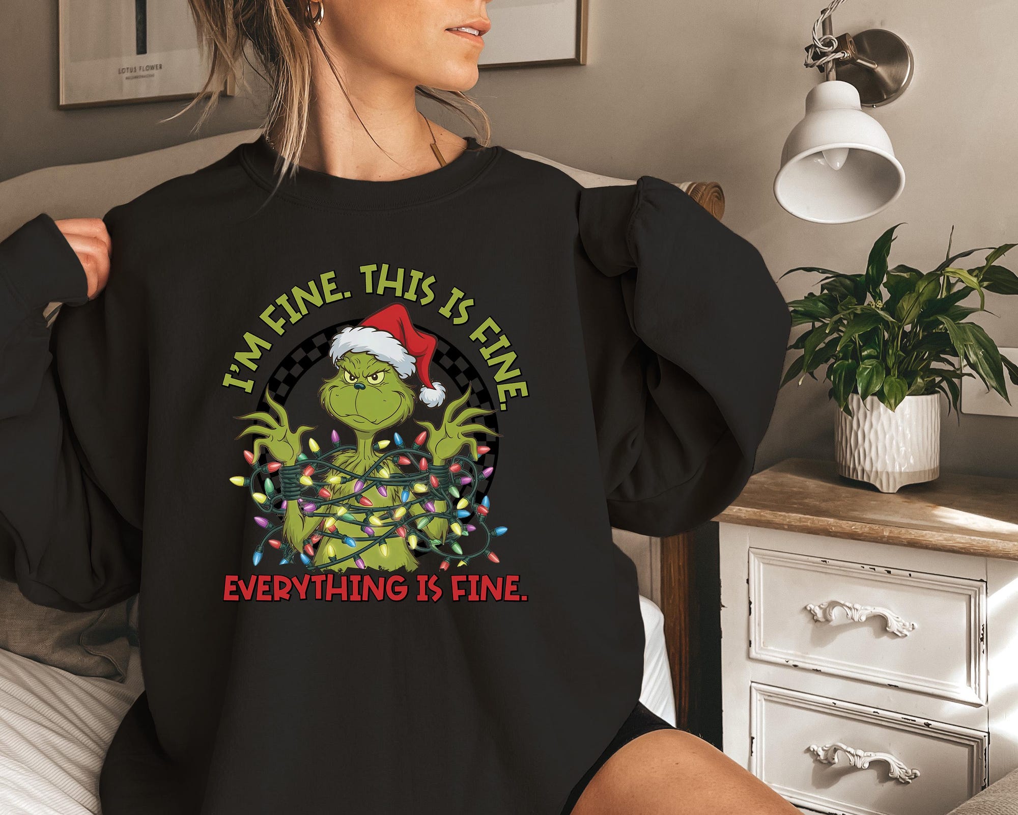 il_2000xN.7233161579_t4jb-1.jpg Funny Grinch Sweatshirt, I'm Fine Everything is Fine Grinch Shirt, Grinchmas Season, Christmas tShirt, Christmas Gift, Christmas Lights tee