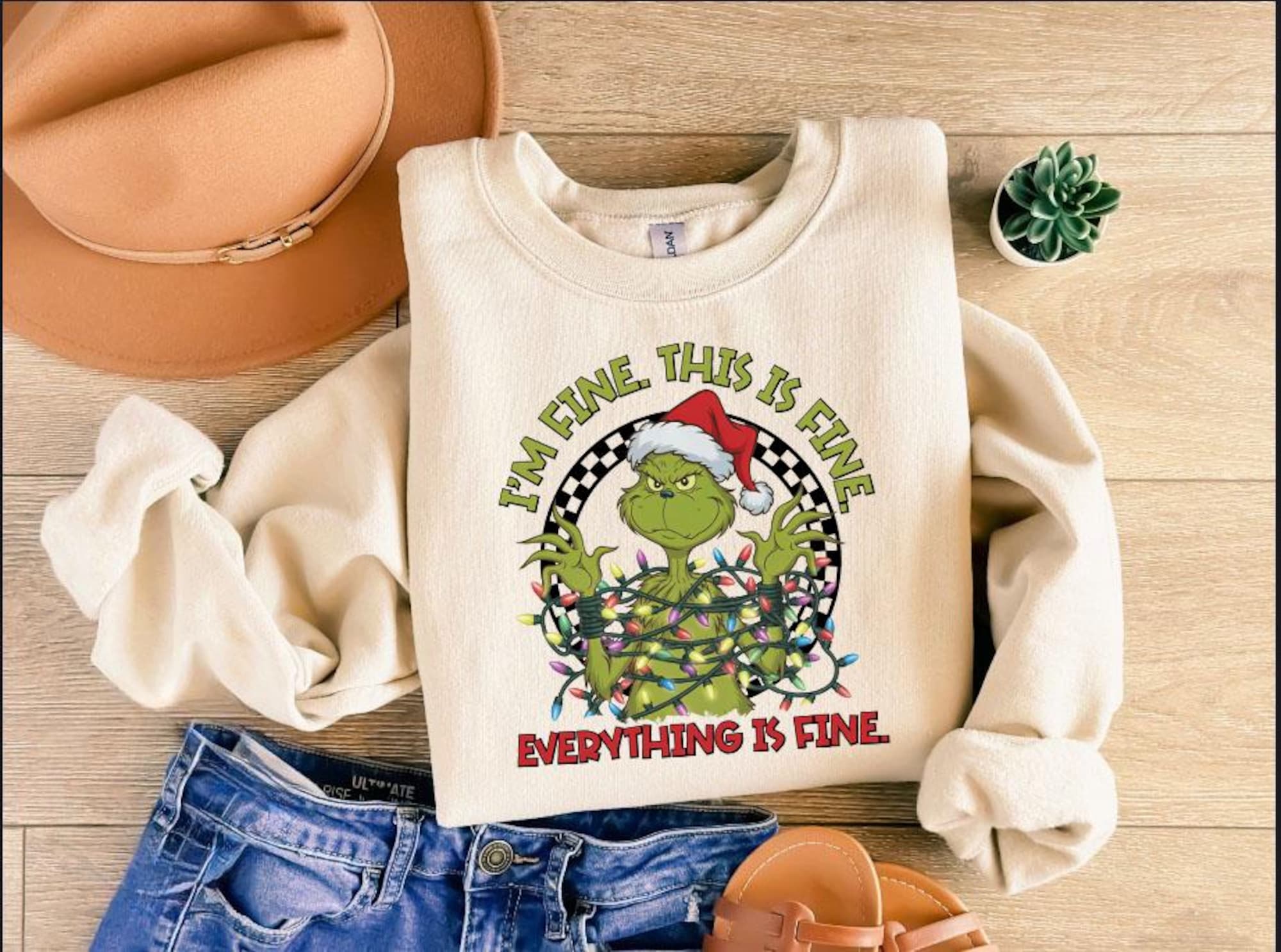 Funny Grinch Sweatshirt, I’m Fine Everything is Fine Grinch Shirt, Grinchmas Season, Christmas tShirt, Christmas Gift, Christmas Lights tee