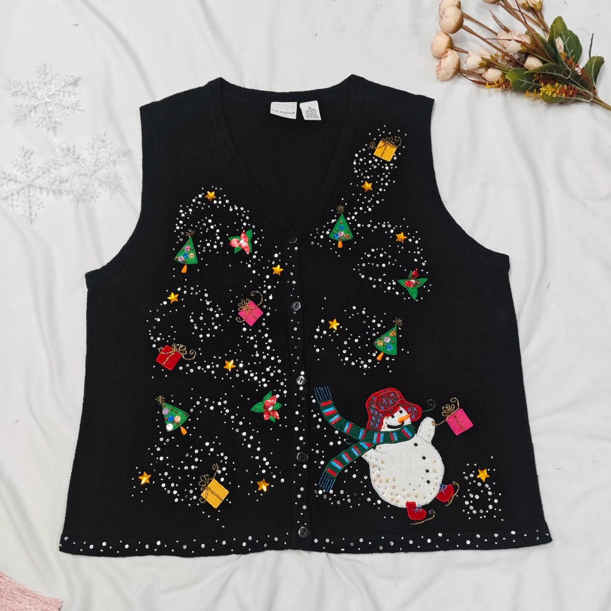 il_2000xN.7233226441_opkz.jpg XL-2X - vintage Christmas themed cardigans | retro 80-90's ramiecotton handmade embroidered knit | festive holiday sweater | womens