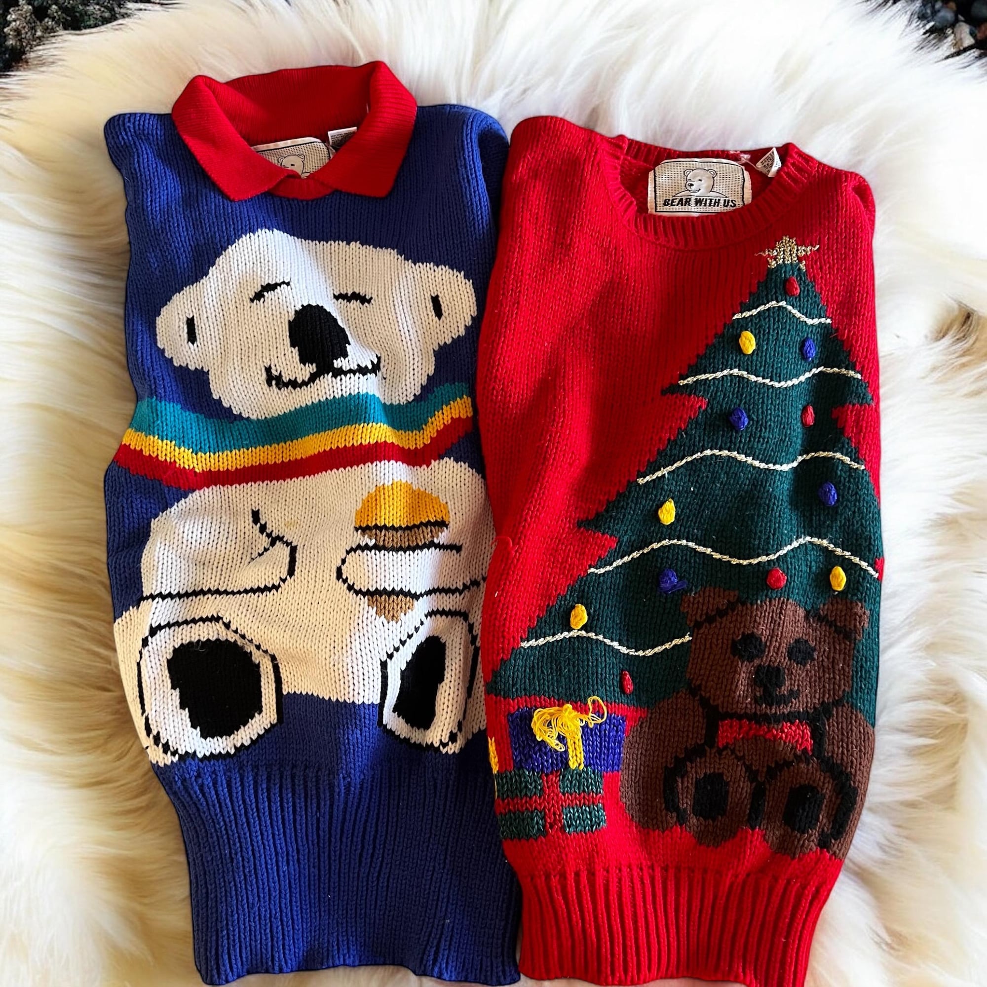 Two!! Festive Vintage 80’s-90’s Christmas Bear Sweaters