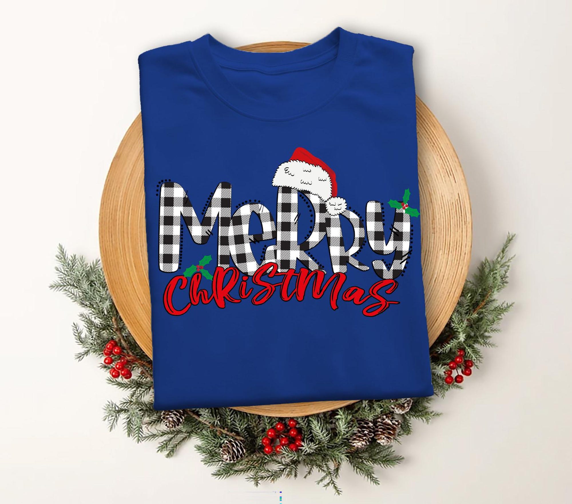 il_2000xN.7234197922_531z-1.jpg Merry Christmas T-Shirt, Cute Holiday Tee for Women, Plaid Lettering Christmas Shirt, Xmas Graphic Tee, Fun Christmas Gift Idea,Xmas Top