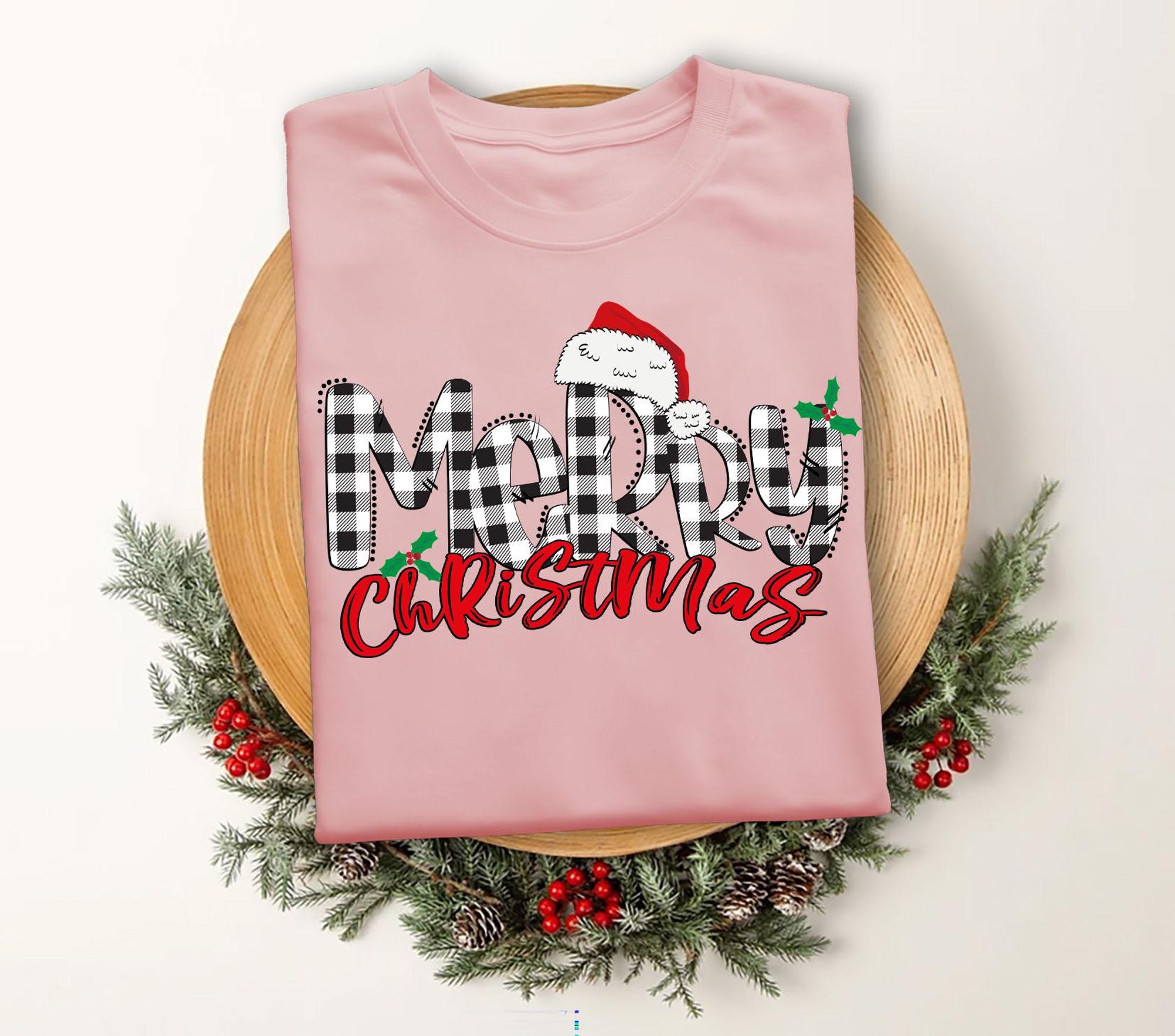 il_2000xN.7234197924_lio3-1.jpg Merry Christmas T-Shirt, Cute Holiday Tee for Women, Plaid Lettering Christmas Shirt, Xmas Graphic Tee, Fun Christmas Gift Idea,Xmas Top