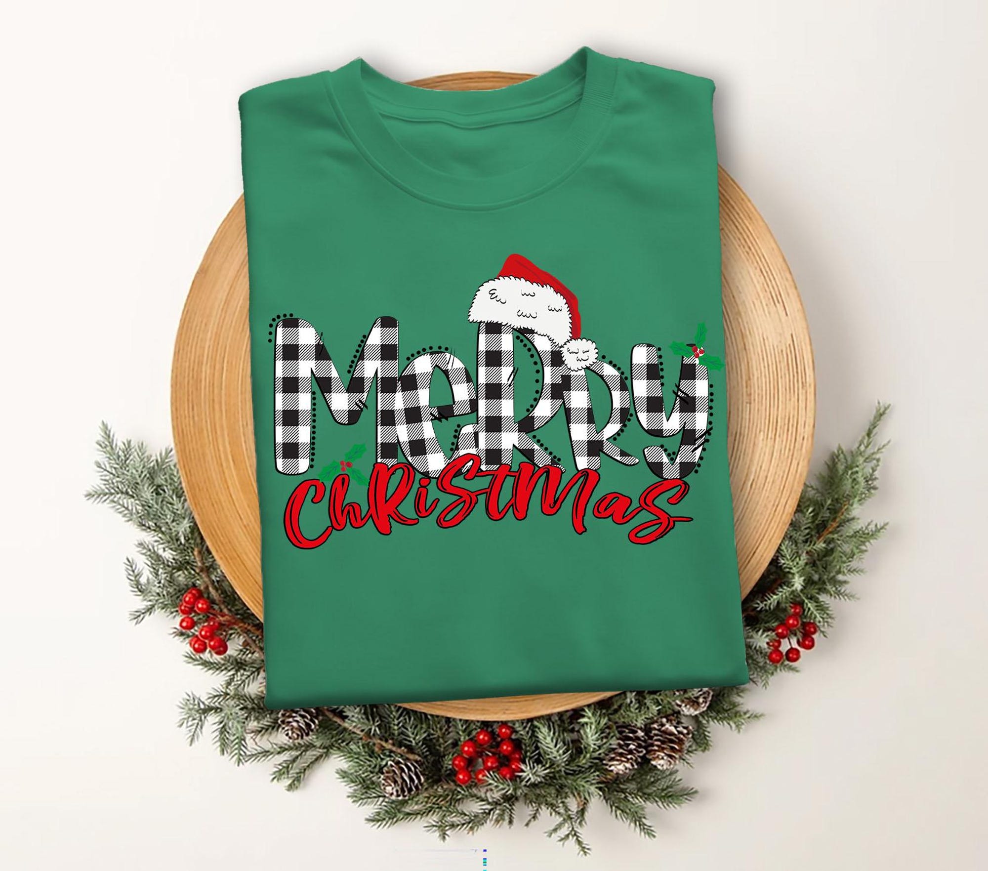 il_2000xN.7234199362_srff-1.jpg Merry Christmas T-Shirt, Cute Holiday Tee for Women, Plaid Lettering Christmas Shirt, Xmas Graphic Tee, Fun Christmas Gift Idea,Xmas Top