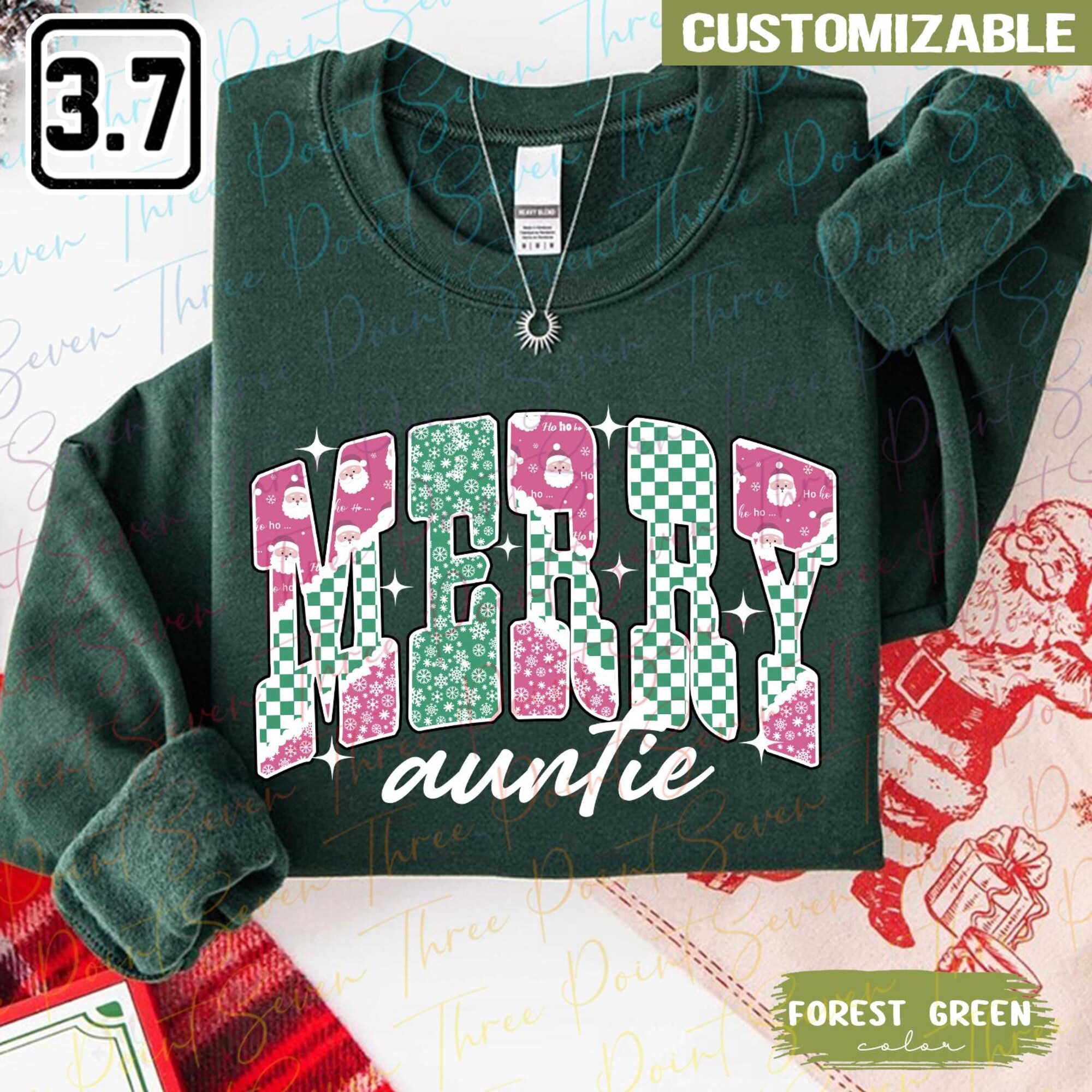 il_2000xN.7235109122_k06b-1.jpg Personalized Merry Auntie Sweatshirt, Christmas Gift For Aunt, Santa Checkerboard Holiday Sweatshirt TN1056-9
