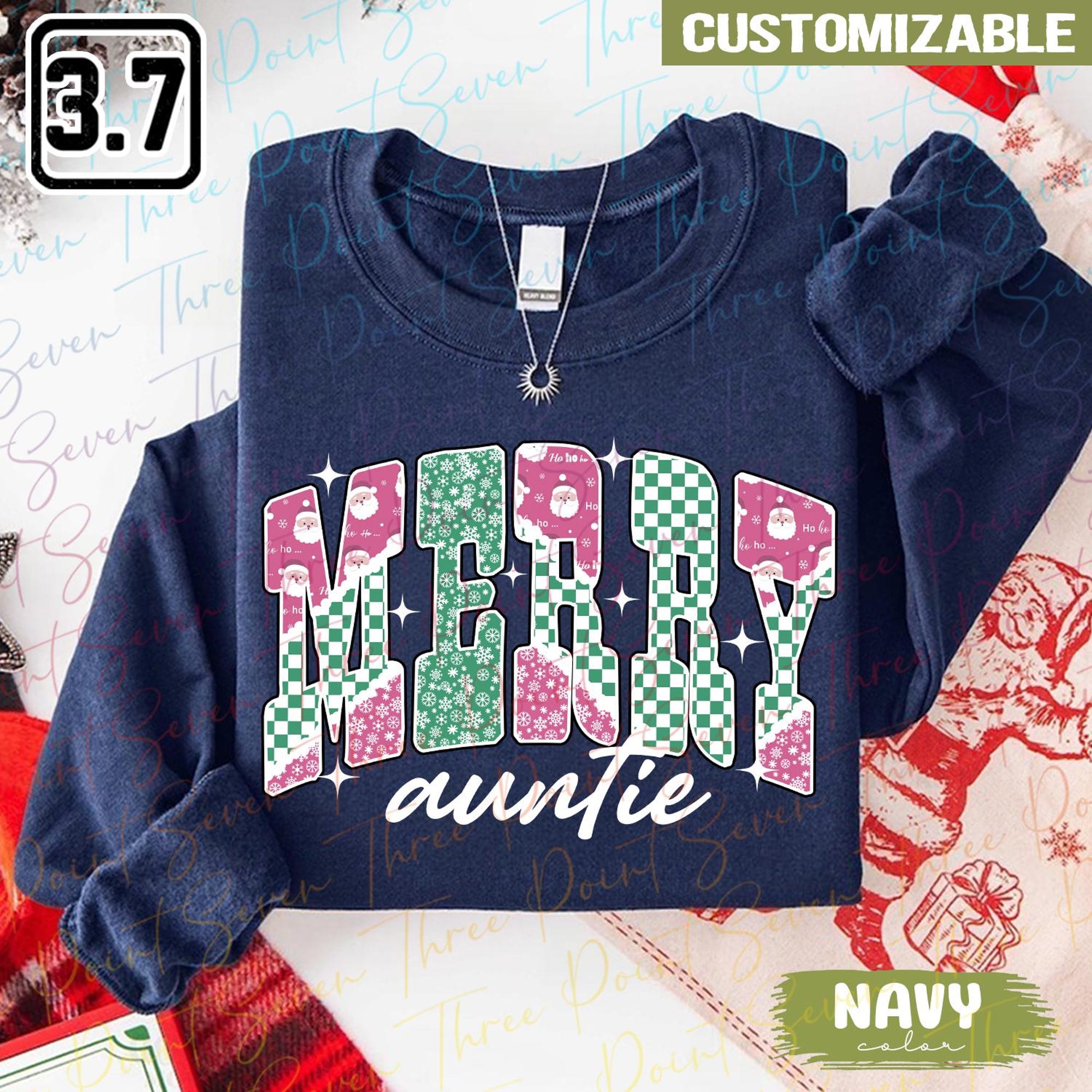 il_2000xN.7235109128_mes9-1.jpg Personalized Merry Auntie Sweatshirt, Christmas Gift For Aunt, Santa Checkerboard Holiday Sweatshirt TN1056-9