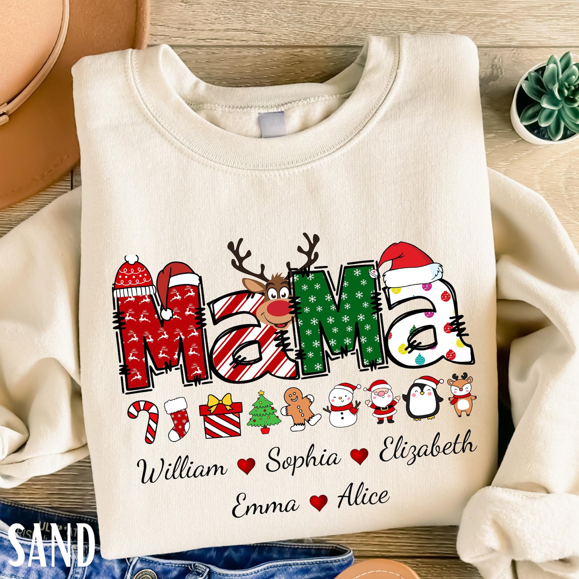 Custom Christmas Mama Sweatshirt, Personalized Mama Claus Sweatshirt, Christmas Mom Gift, Christmas Mama, Custom Xmas Name Crewneck