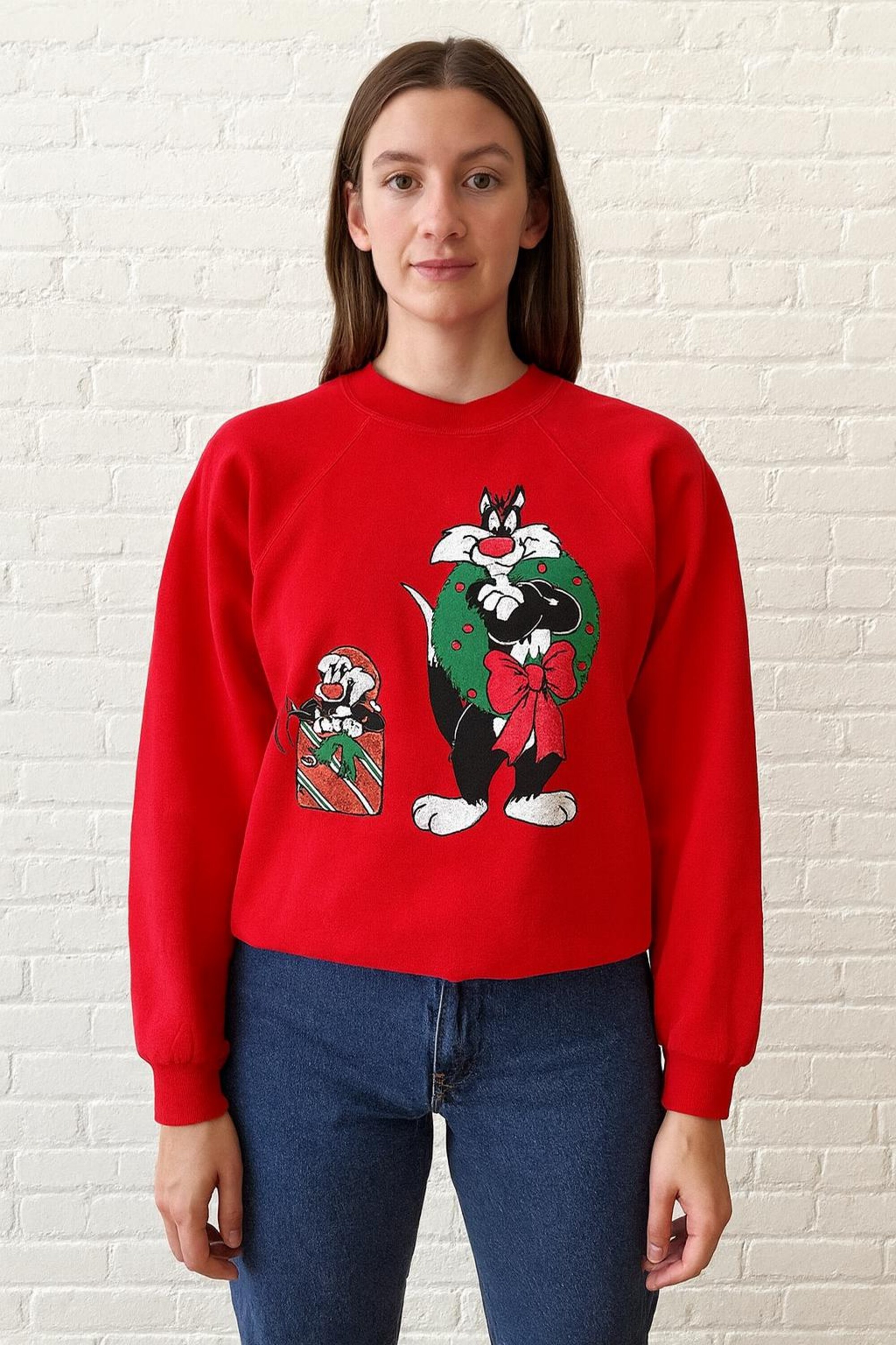 Vintage Cartoon Network Christmas Crewneck Sweatshirt – Red Holiday Pullover, 90s Retro Unisex Size L