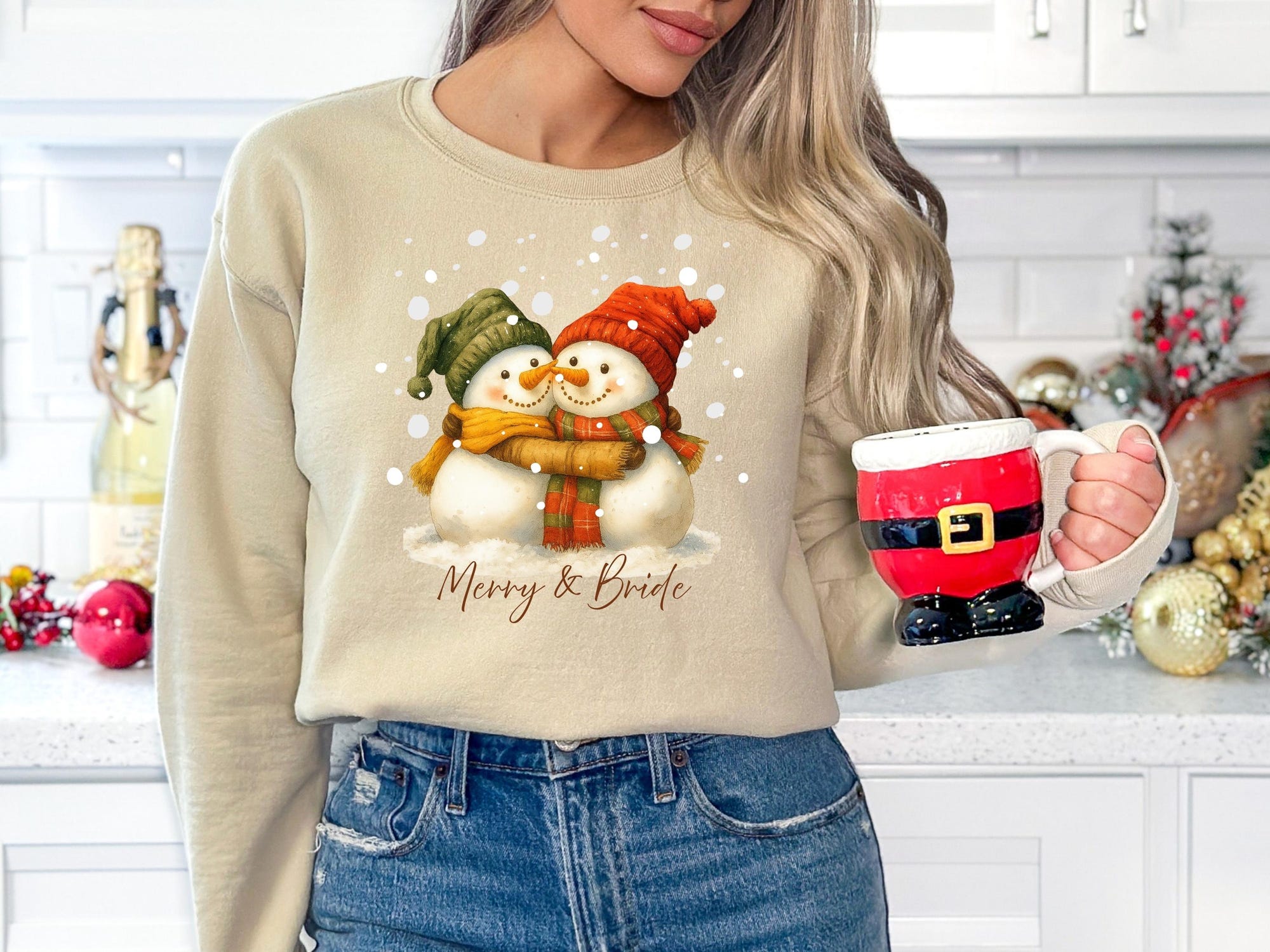 Merry and Bright Snowman, Womens Christmas Shirt, Womans Holiday Shirt, Christmas Gift, Winter Shirt,Cute Holiday Tee, Christmas Snow Hoodie