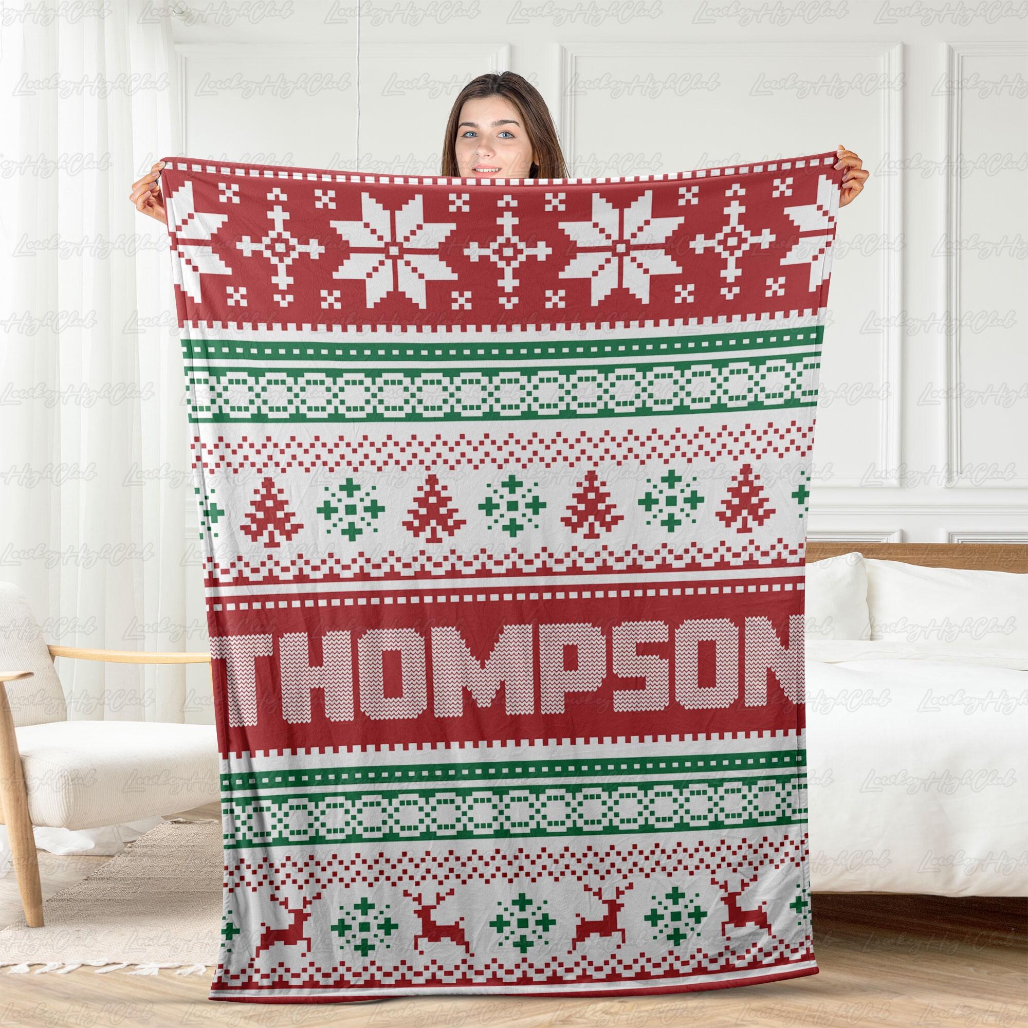 il_2000xN.7240172361_pya8.jpg Custom Christmas Blanket With Name, Ugly Sweater Christmas Tree Reindeer Throw, Winter Snowflakes Cozy Blanket, Xmas Gift For Her Him,VTB303