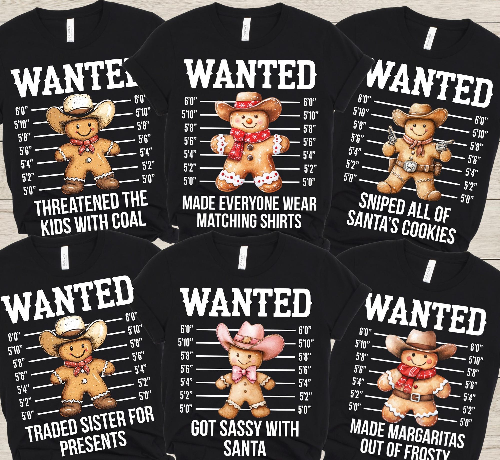 Family Christmas Group Shirts, Custom Matching Christmas Wanted Western Tshirt, Funny Christmas Cowboy Inmate Tee, Xmas T-Shirt, Holiday Tee