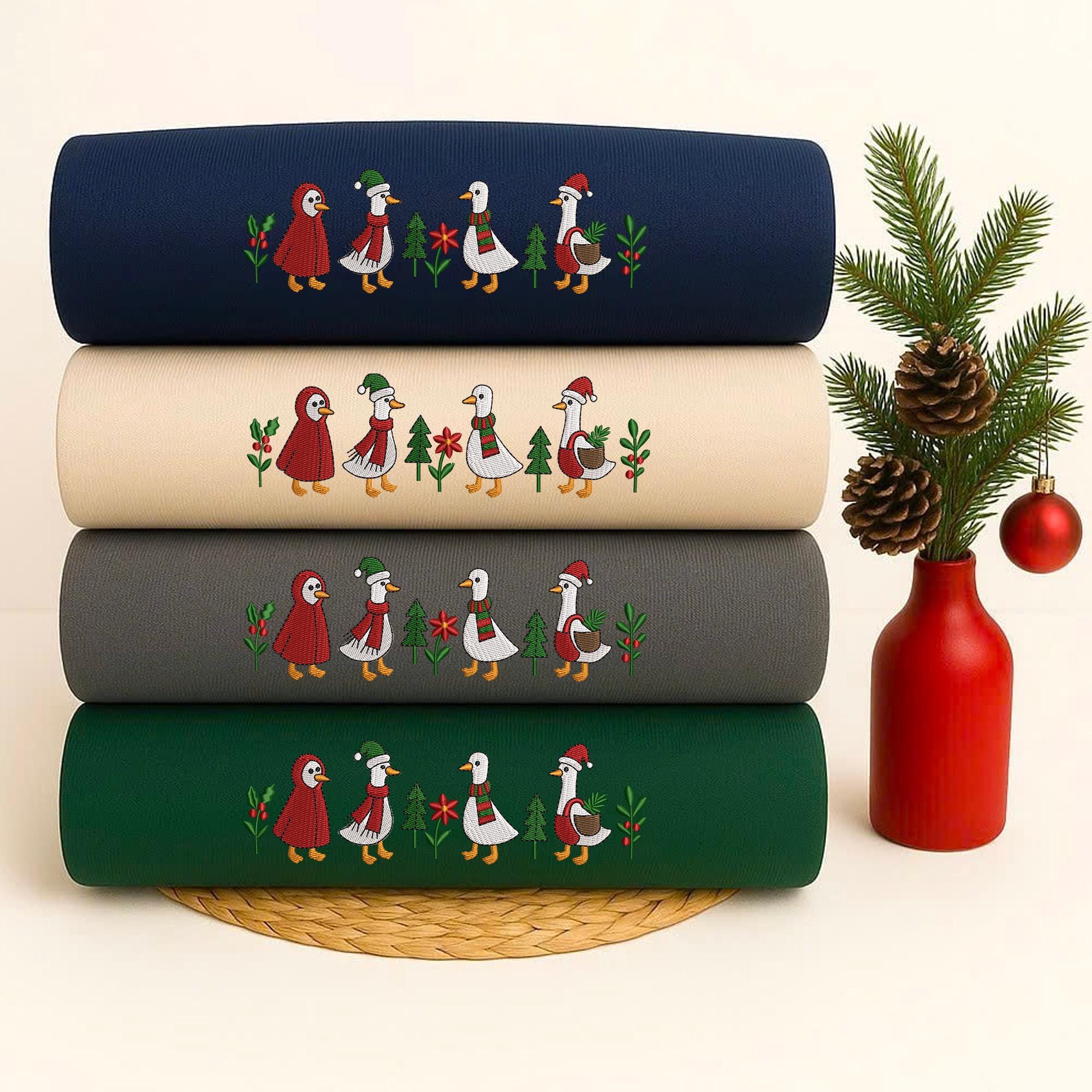 Funny Goose Embroidered Christmas Sweatshirt, Cute Holiday Duck Crewneck, Cozy Winter Embroidery Gift, MADE IN USA