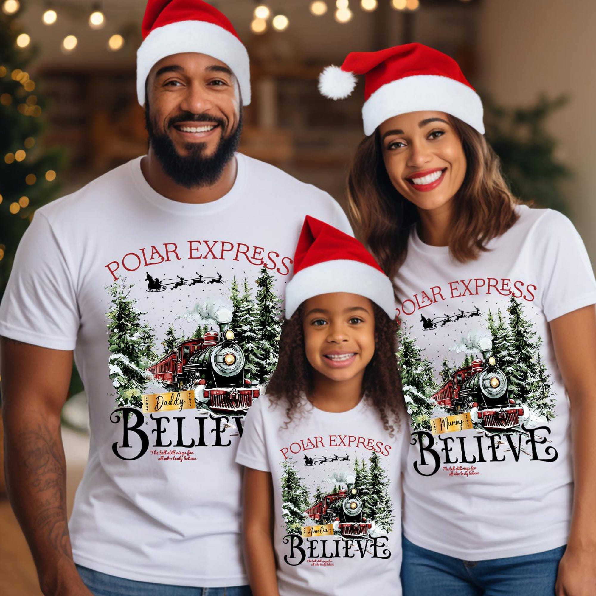 Personalised Christmas Polar Express Family Shirts, All Aboard Believe Christmas Tee, Holiday Matching Outfit, Custom Family Xmas Top T-5085