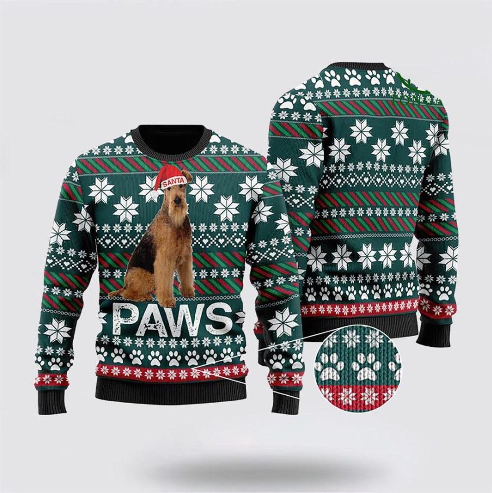 Dog Christmas Sweater with Paws Print, Funny Ugly Holiday Pullover, Pet Lover Festive Knit Sweater Gift for Men Women Party