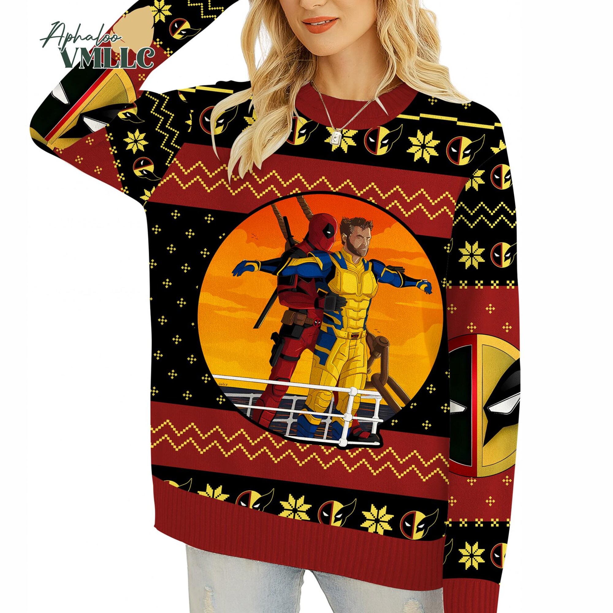 Deadpool And Wolverine Ugly Sweater Christmas, Deadpool 3 Sweater, Deadpool Wolverine Superhero Chirstmas Sweater, Deadpool Movie Sweater