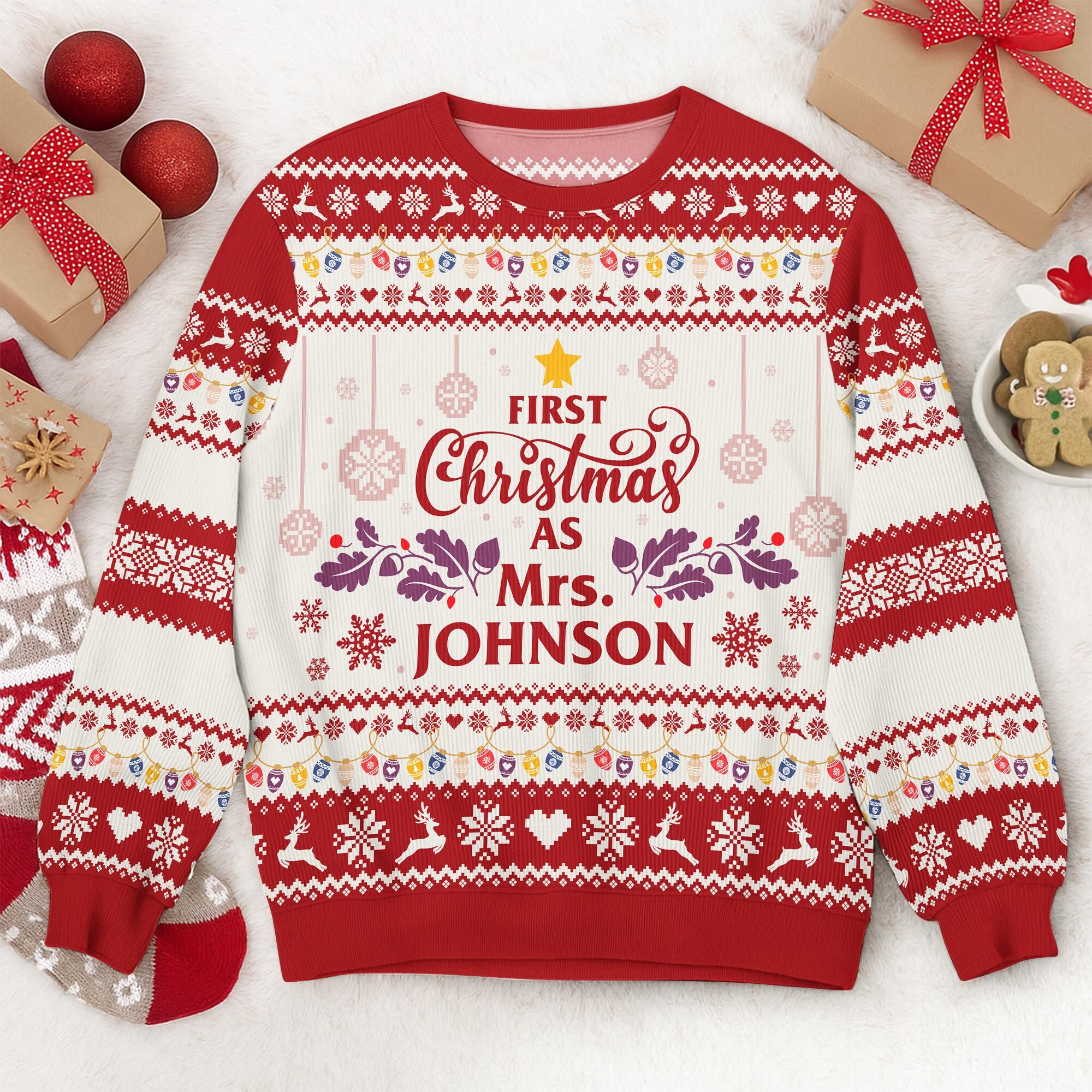 First Christmas As Mr And Mrs Newly Married Christmas Gift For Wife, Husband – Personalized Ugly Sweater, Gift For Newlywed Wife Bride To Be