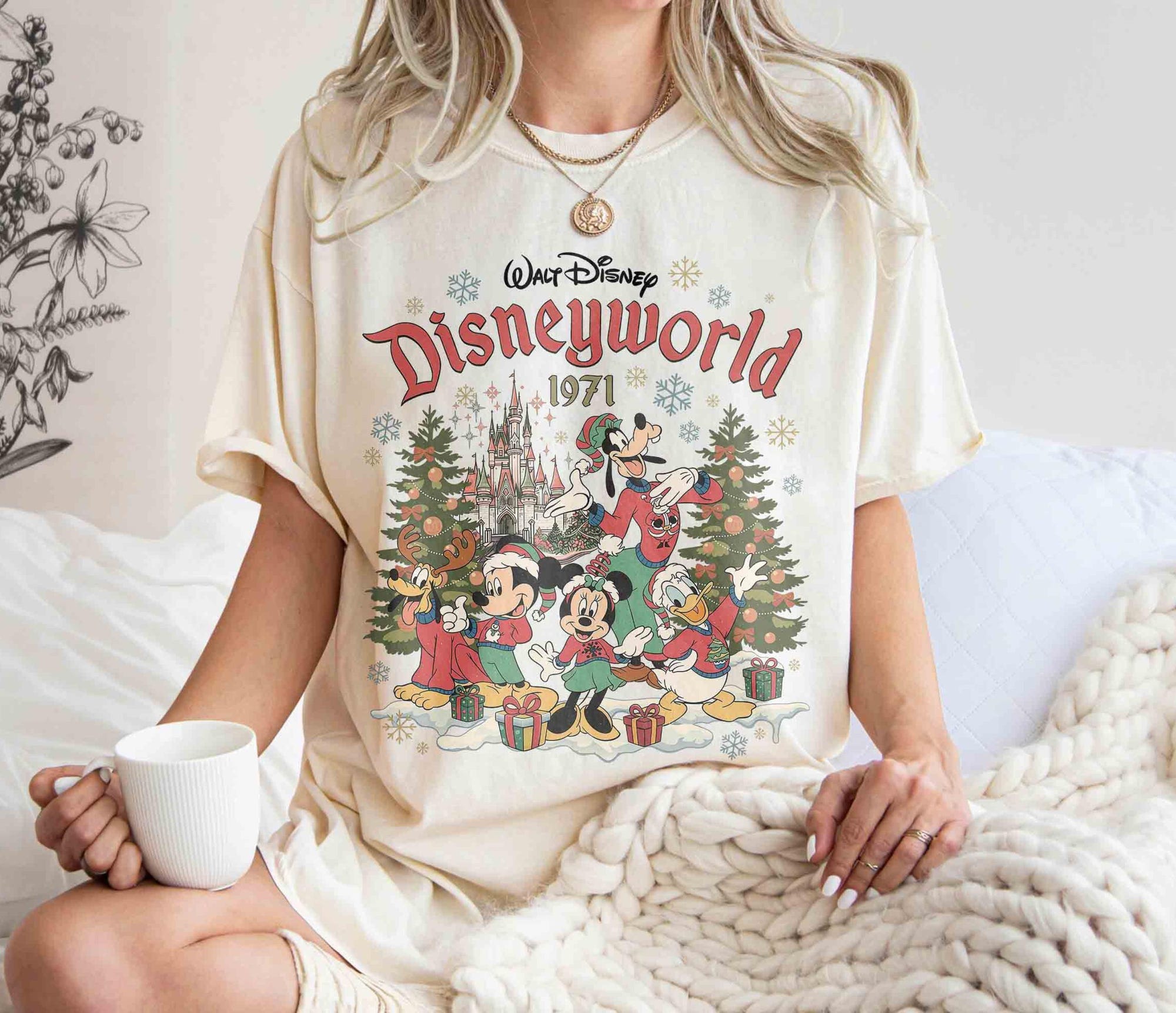 Retro Disneyworld Christmas Sweatshirt, Mickey and Friends Christmas Hoodie, Disney Most Magical Place On Earth Est. 1971 Crewneck, 133710