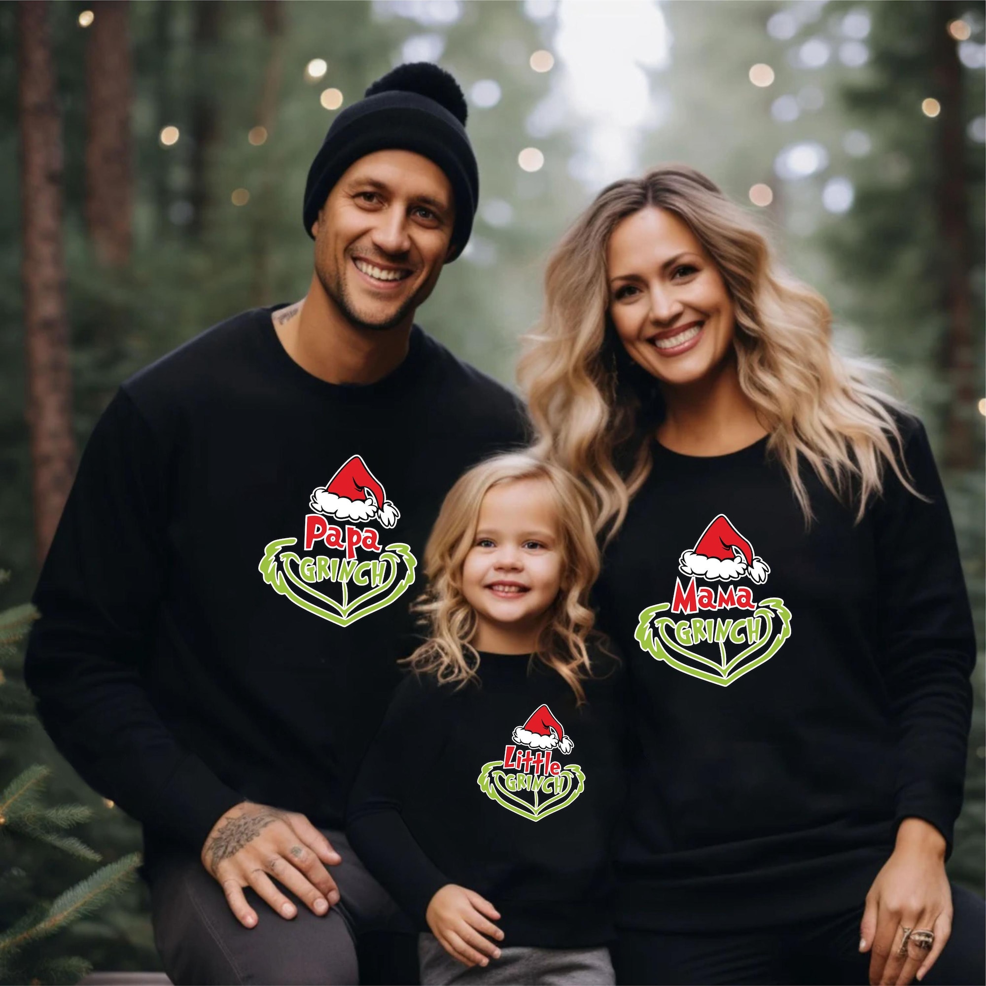 Matching Family Grinch Christmas Sweatshirts: Papa, Mama, Bro, Little