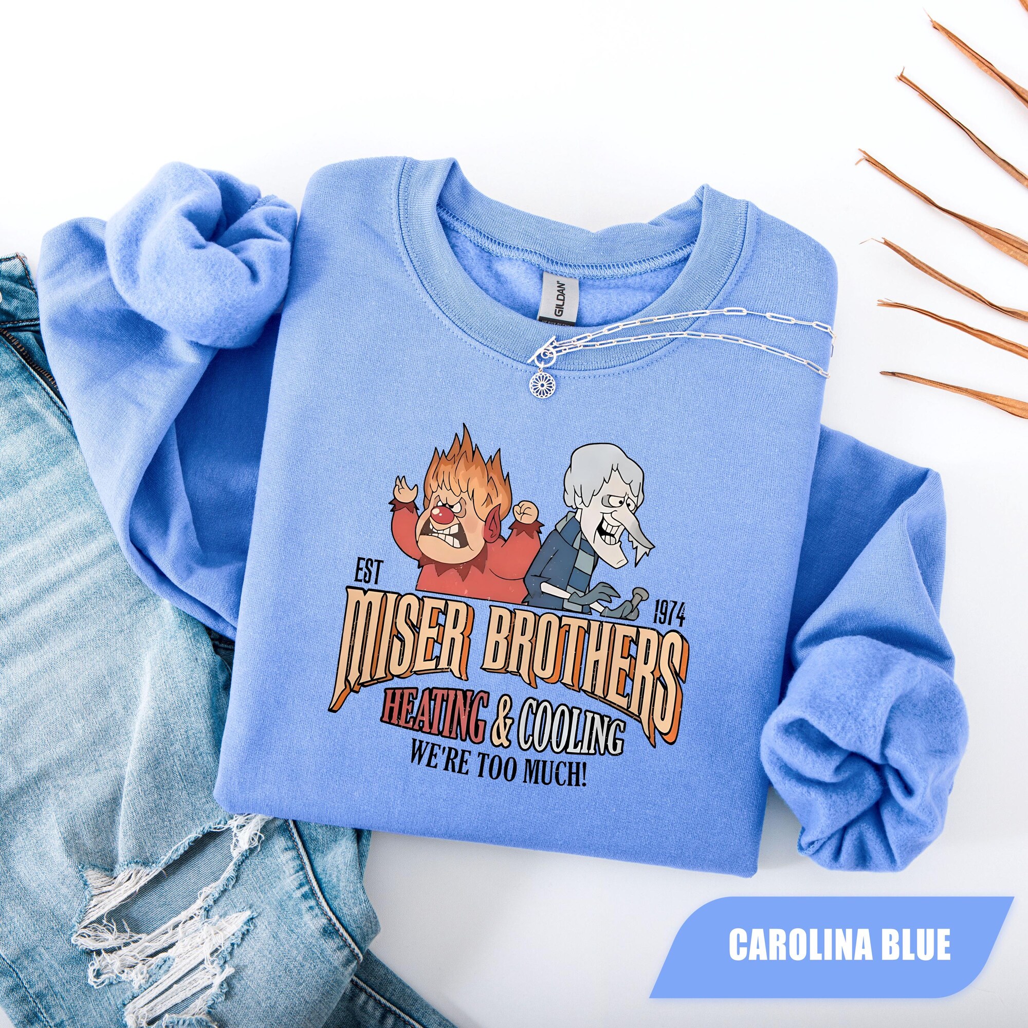 il_2000xN.7245384817_b2iu-1.jpg Miser Brothers Heating And Cooling Sweatshirt, Miser Brothers Too Much Shirt, Heat And Snow, Snow Heat Miser Gift, Miser Brothers Christmas