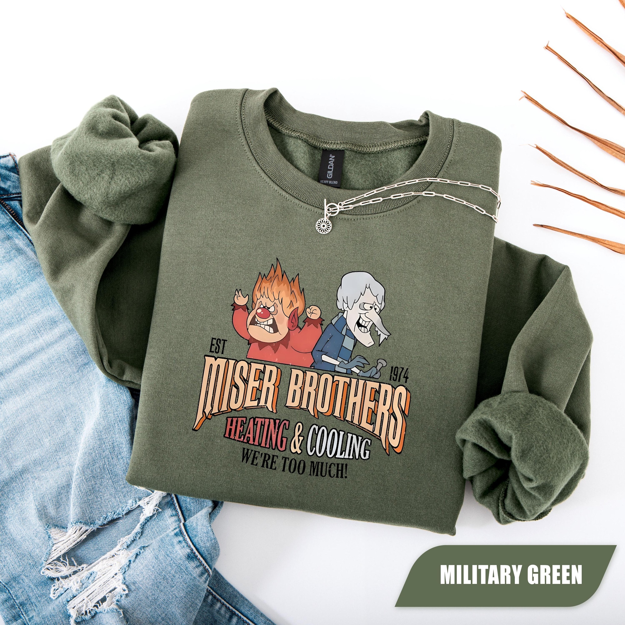 il_2000xN.7245384819_ihqu-1.jpg Miser Brothers Heating And Cooling Sweatshirt, Miser Brothers Too Much Shirt, Heat And Snow, Snow Heat Miser Gift, Miser Brothers Christmas