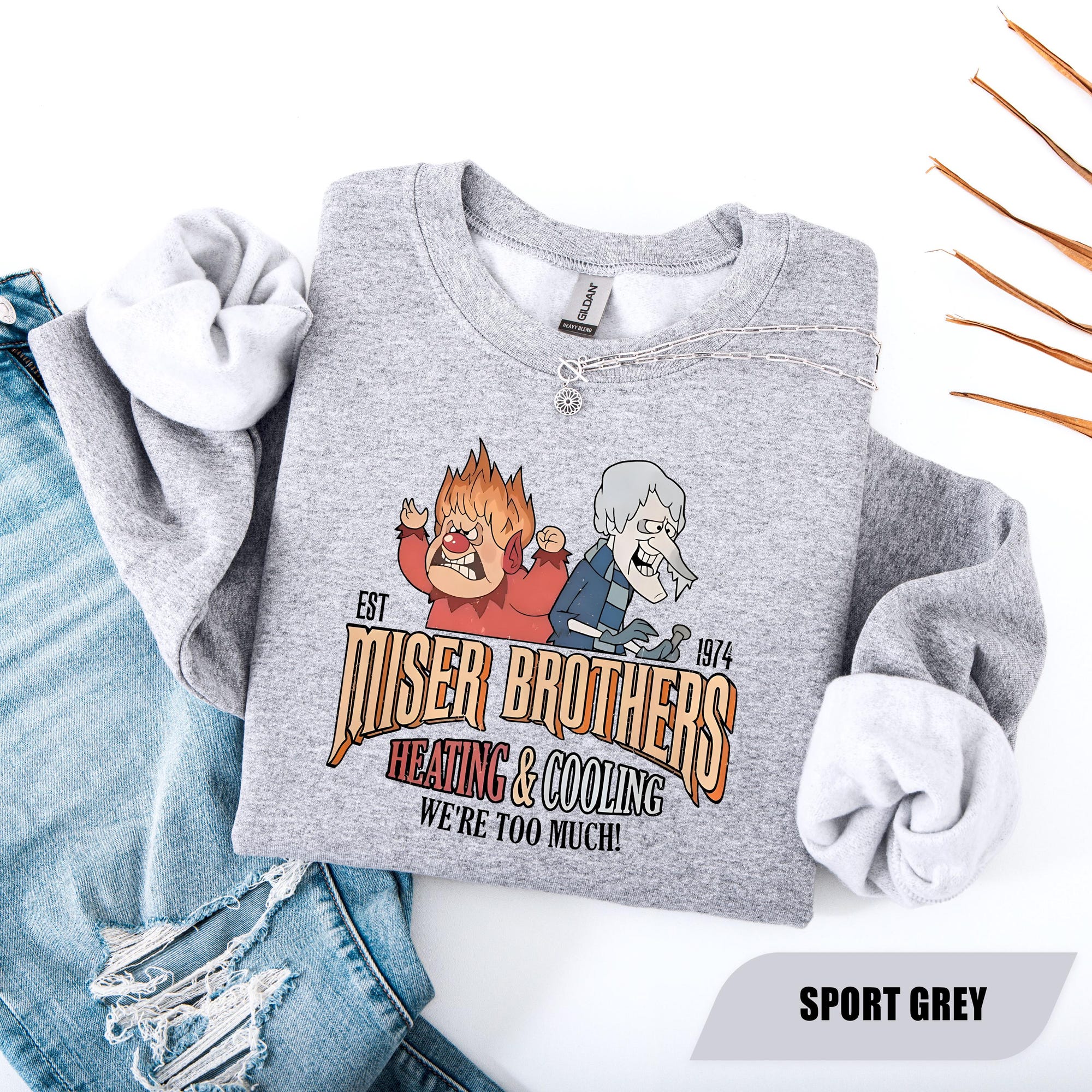 il_2000xN.7245384823_ah95-1.jpg Miser Brothers Heating And Cooling Sweatshirt, Miser Brothers Too Much Shirt, Heat And Snow, Snow Heat Miser Gift, Miser Brothers Christmas