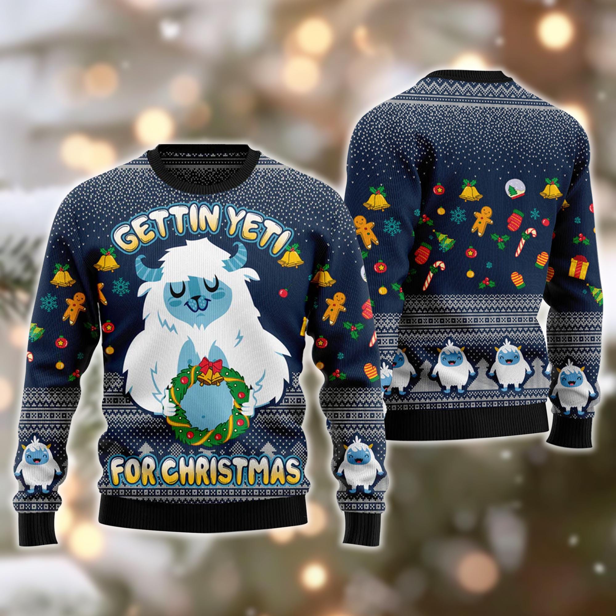Gettin Yeti For Christmas Ugly Sweater, Funny Yeti Xmas Jumper, Winter Holiday Knit Pullover, Novelty Christmas Gift for Men & Women.