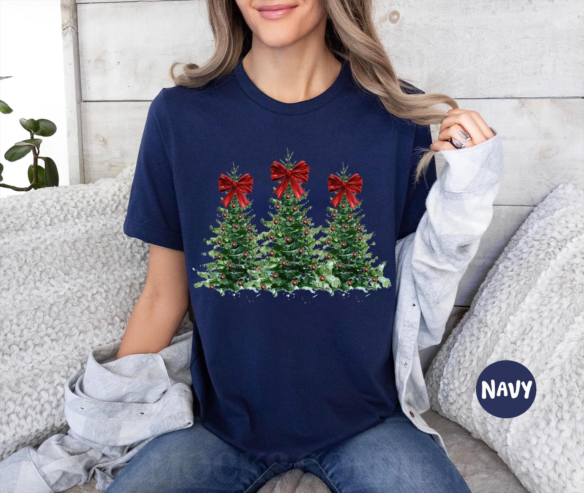 il_2000xN.7246246628_rcml-1.jpg Woman's Holiday Shirt, Women's Xmas Tee, Christmas Sleigh Crewneck, Christmas Tree Tee, Xmas Tree, Women's Christmas Tee, Chic Winter Shirt
