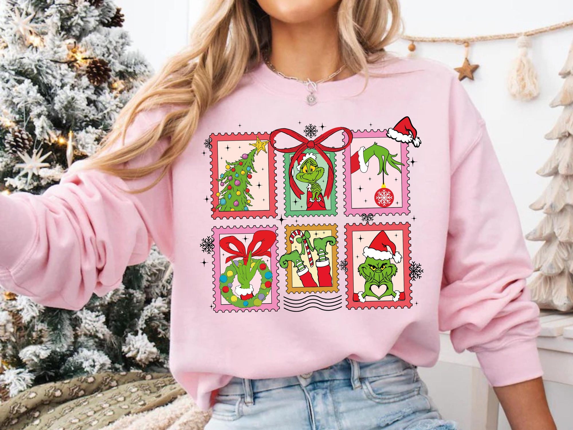 Grinch Christmas Sweatshirt: Pink Funny Holiday Shirt, Xmas Tee, Cozy Winter Outfit