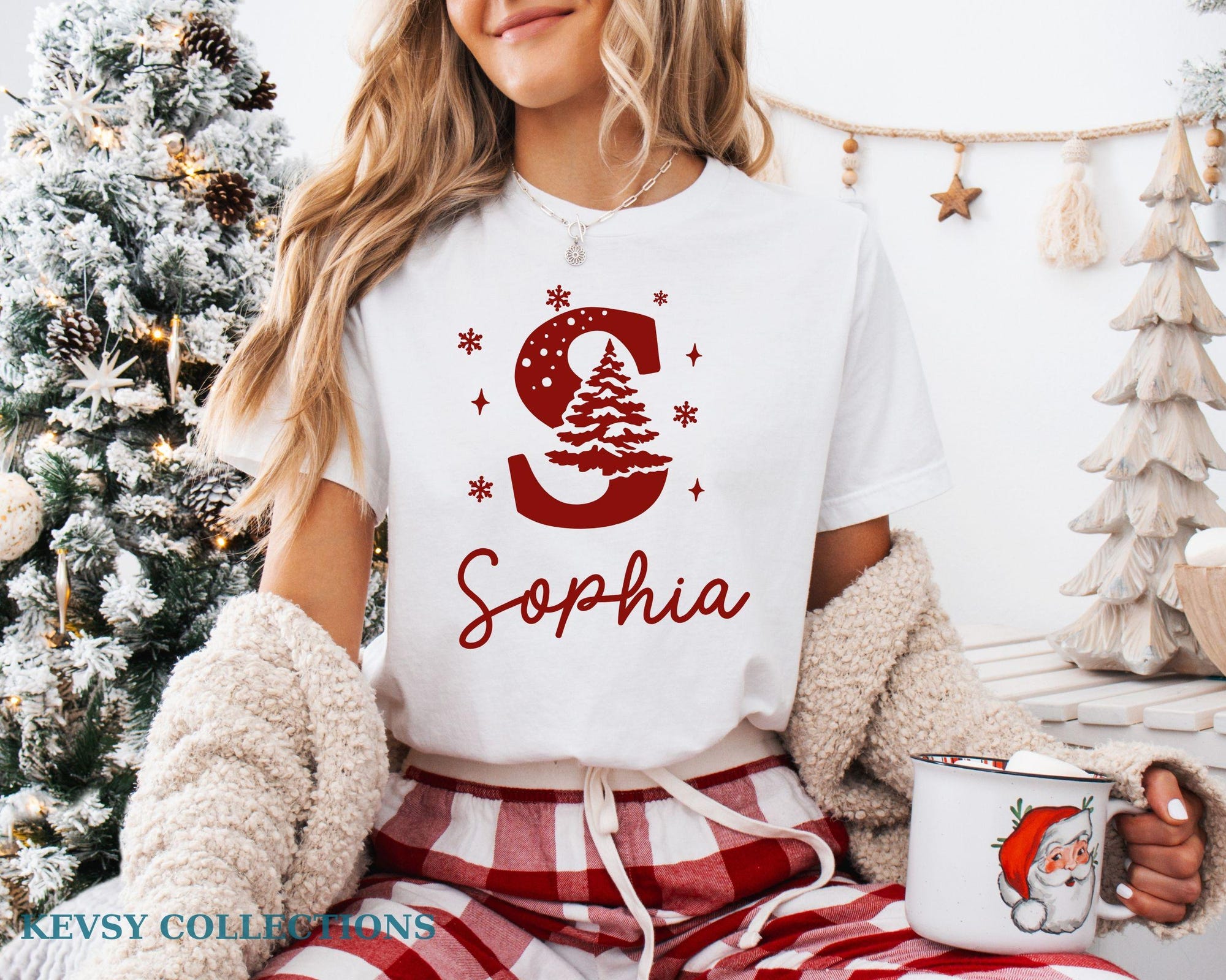 Family Christmas Shirt, Christmas Name Custom Shirt, Initial Family Xmas Pjs Christmas Custom Letter Shirt Personalized Christmas Family Tee
