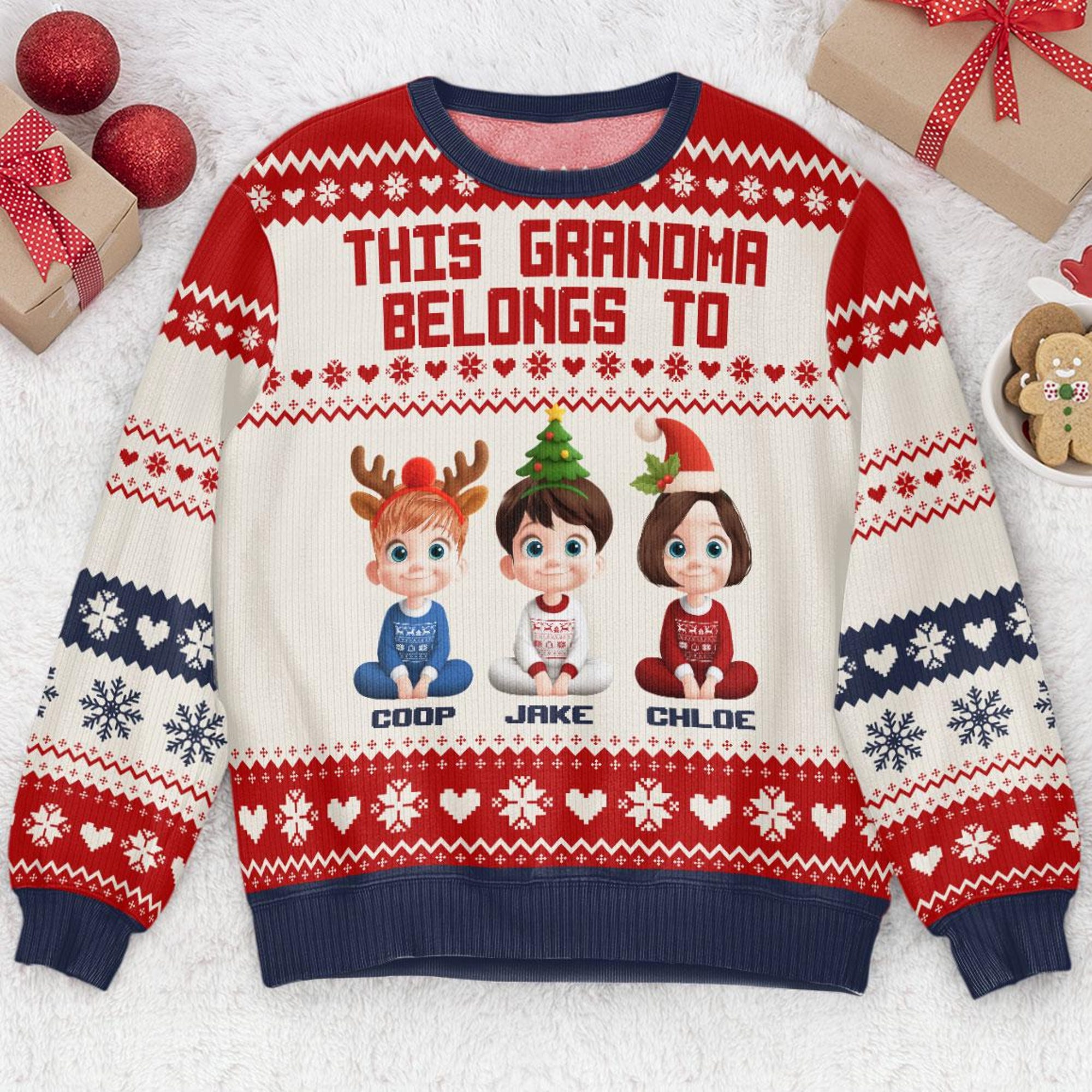 This Grandma Belongs To Grandkids – Personalized Ugly Sweater, Grandma Ugly Sweater, Grandma Gift, Christmas Grandma, Nana Gift