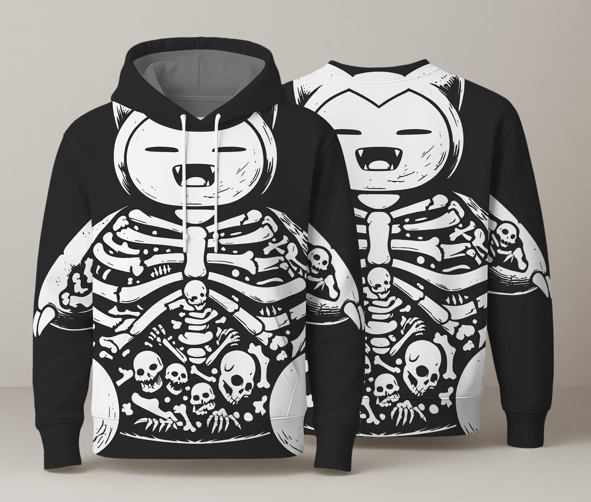 Snorlax Hoodie, Skeleton Graphic Hoodie, Kawaii Unisex Sweatshirt, Cute Crewneck Pullover, Funny Cozy Hoodie, Snorlax Shirt Gifts