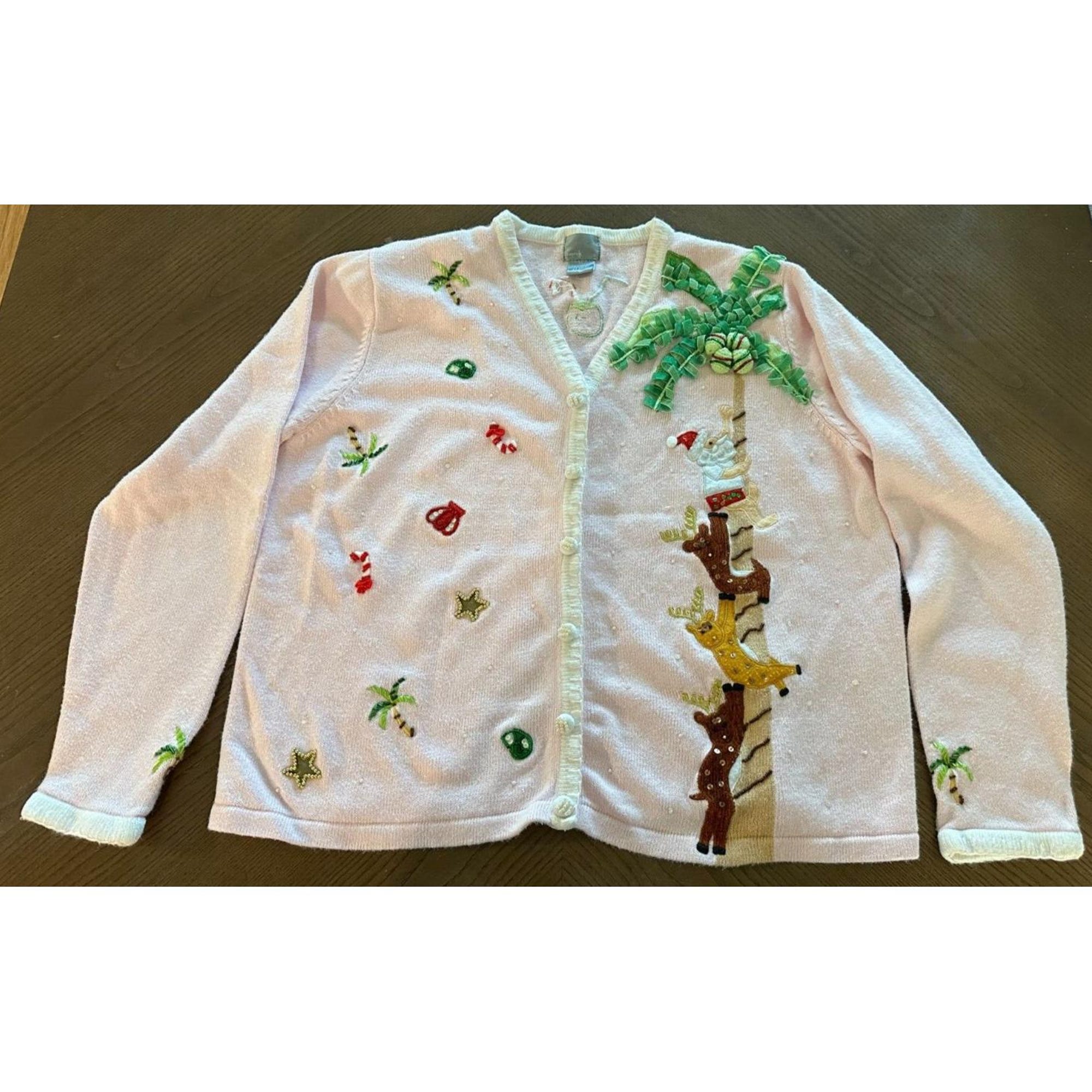Vtg Berek Tropical Christmas Embellished Cardigan Ugly Christmas Sweater XL