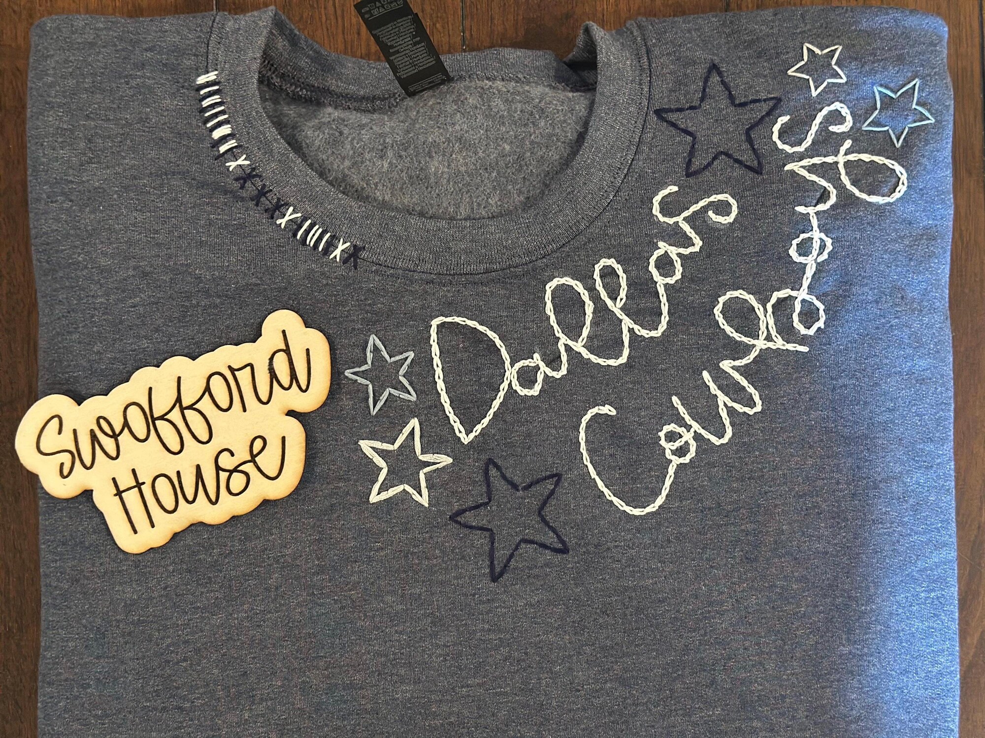 CUSTOM Dallas Cowboys Team Hand Embroidered Neckline Sweatshirt, College, Pro, Football, NFL Team Mascot Sweatshirt